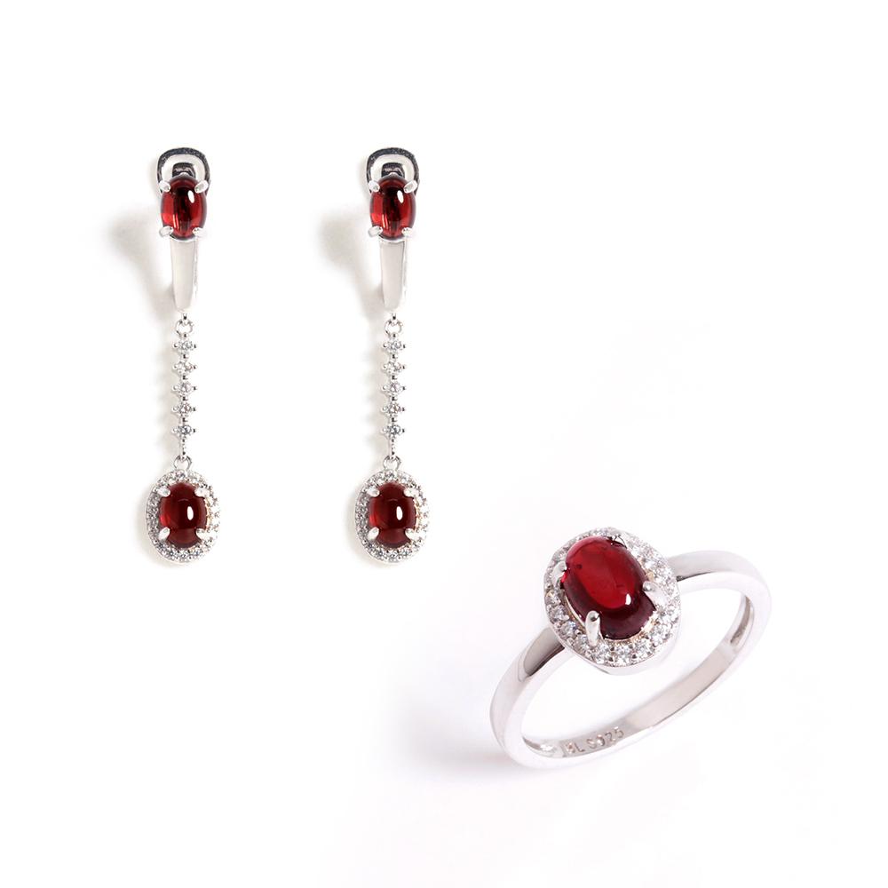 Bolaijewelry Модный январский камень рождения натуральный красный гранат кольцо серьги комплект ювелирных изделий серебро 925 пробы подарок на день рождения для женщин и девочек