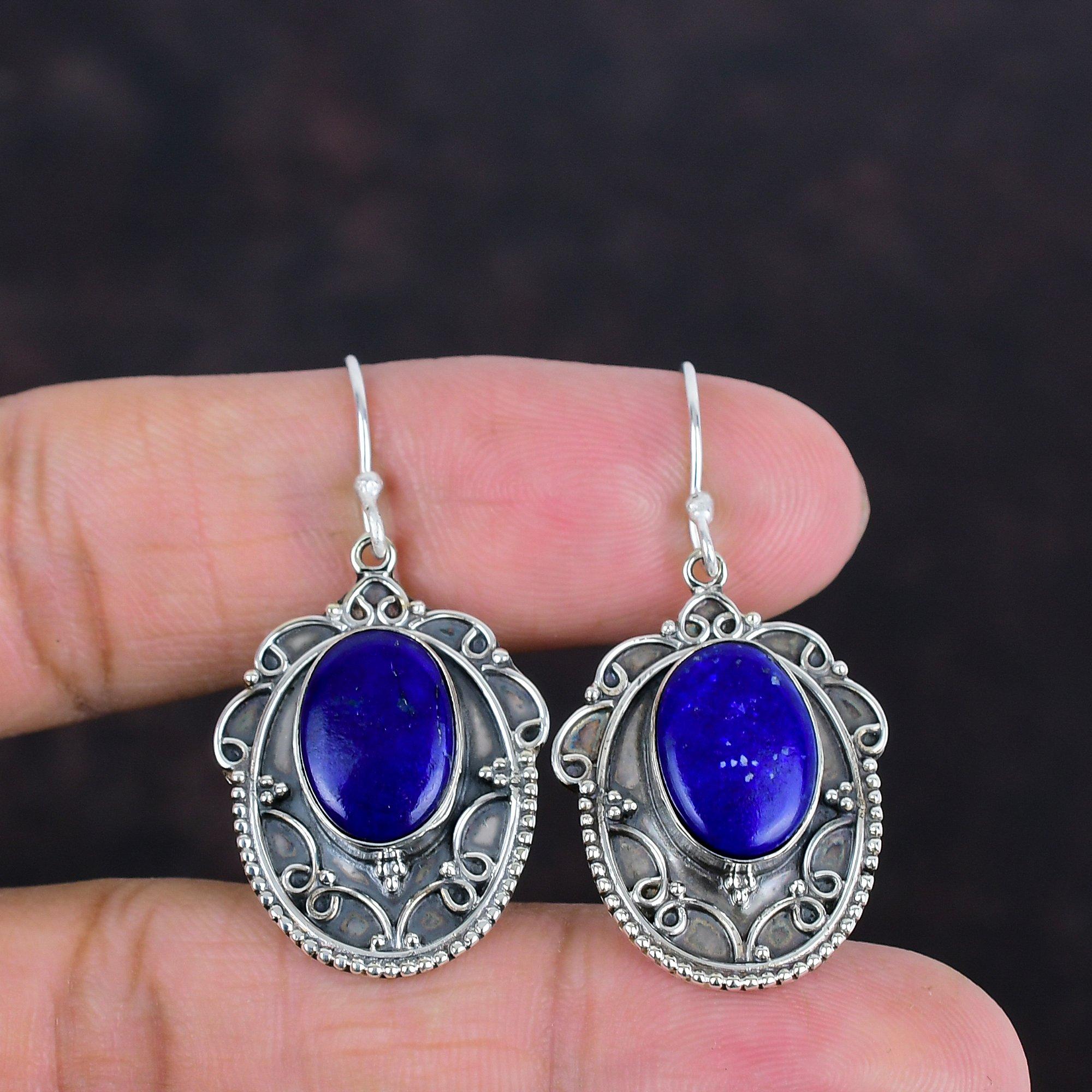 Серьги из лазурита, натуральные драгоценные камни, серьги ручной работы, серьги из стерлингового серебра 925 пробы, винтажные серьги, свадебные подарки, абсолютно новые ювелирные изделия