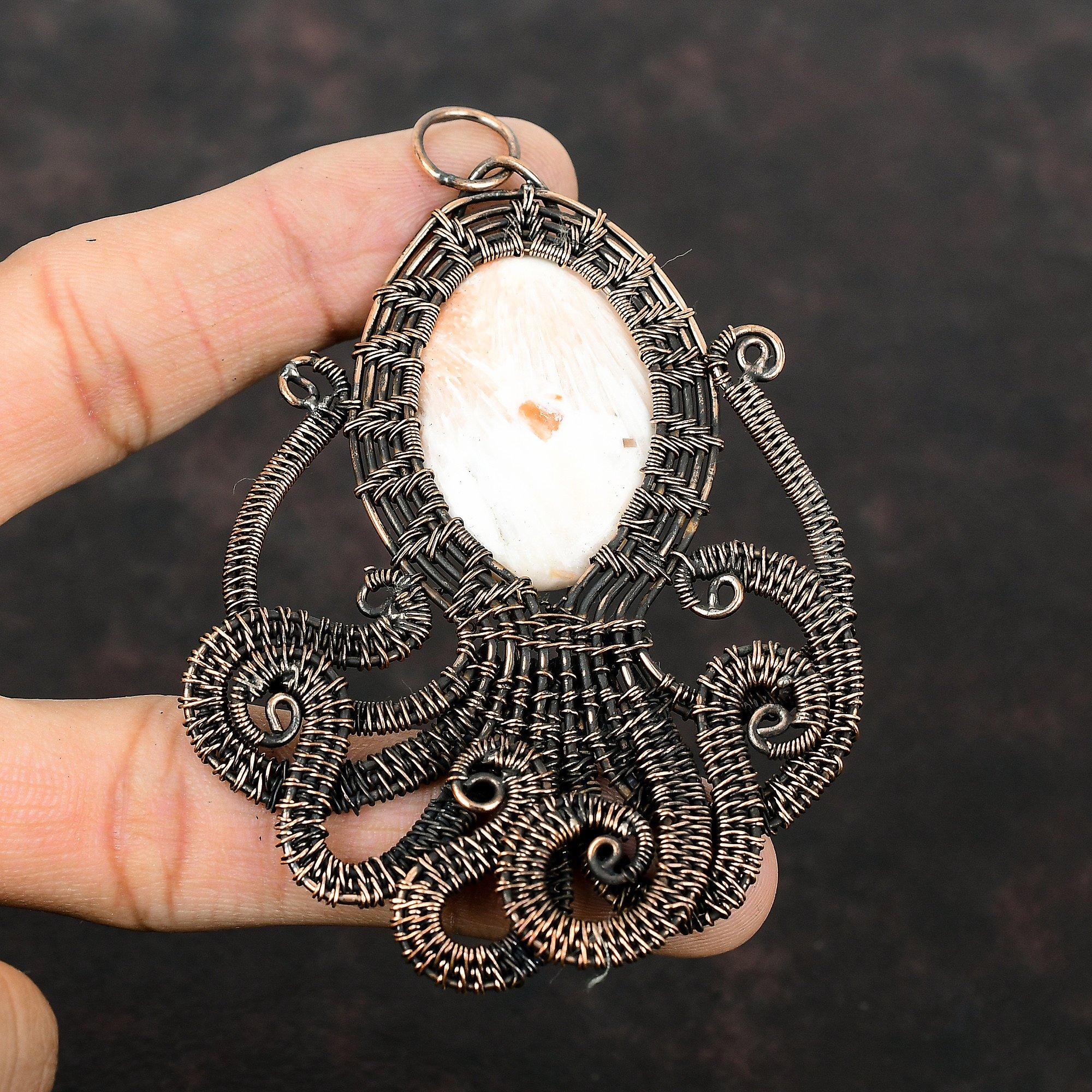 Scolecite Pendant Copper Wire Wrapped Pendant Gemstone Copper Jewelry Handmade Pendant Octopus Pendant Dainty Wire Wrap Jewelry Gift For Mom