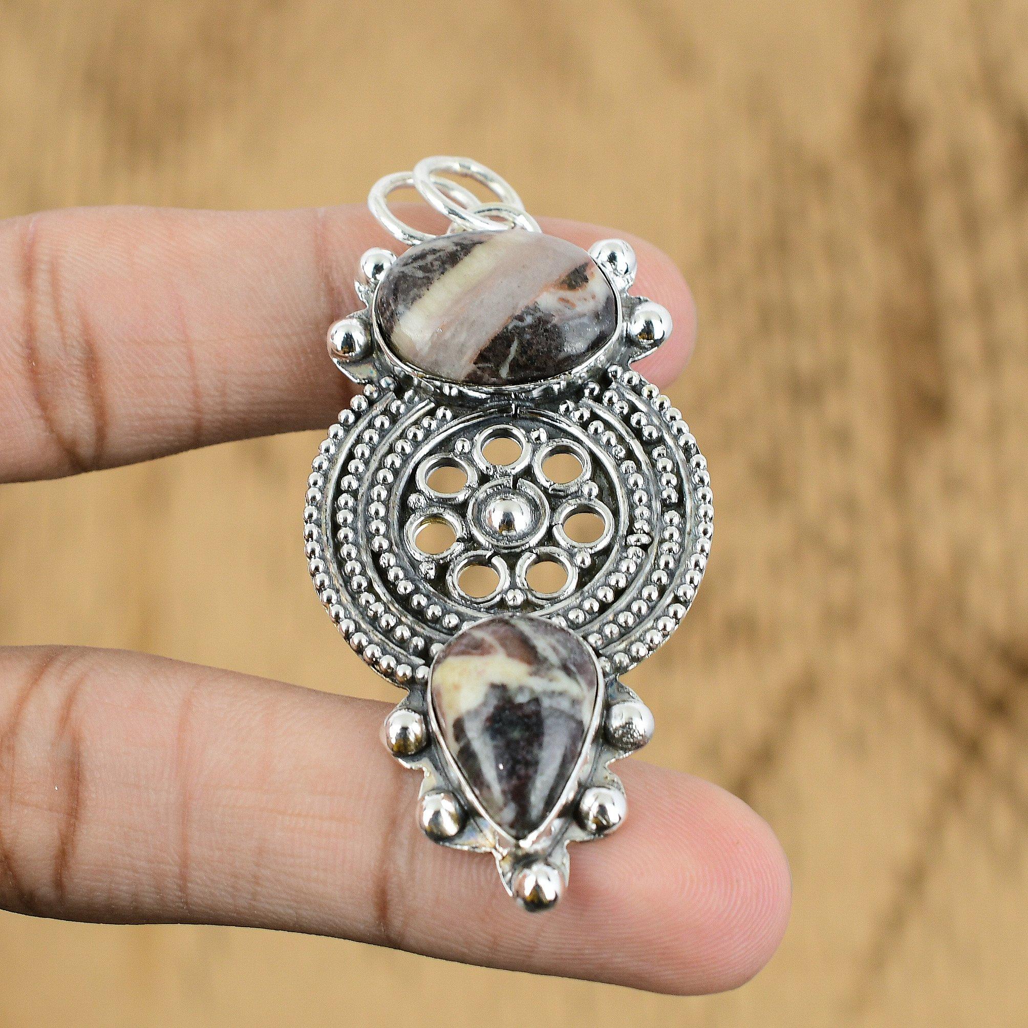 Natural Coconut Jasper Gemstone Pendant Brown 925 Sterling Silver Indian Jewelry