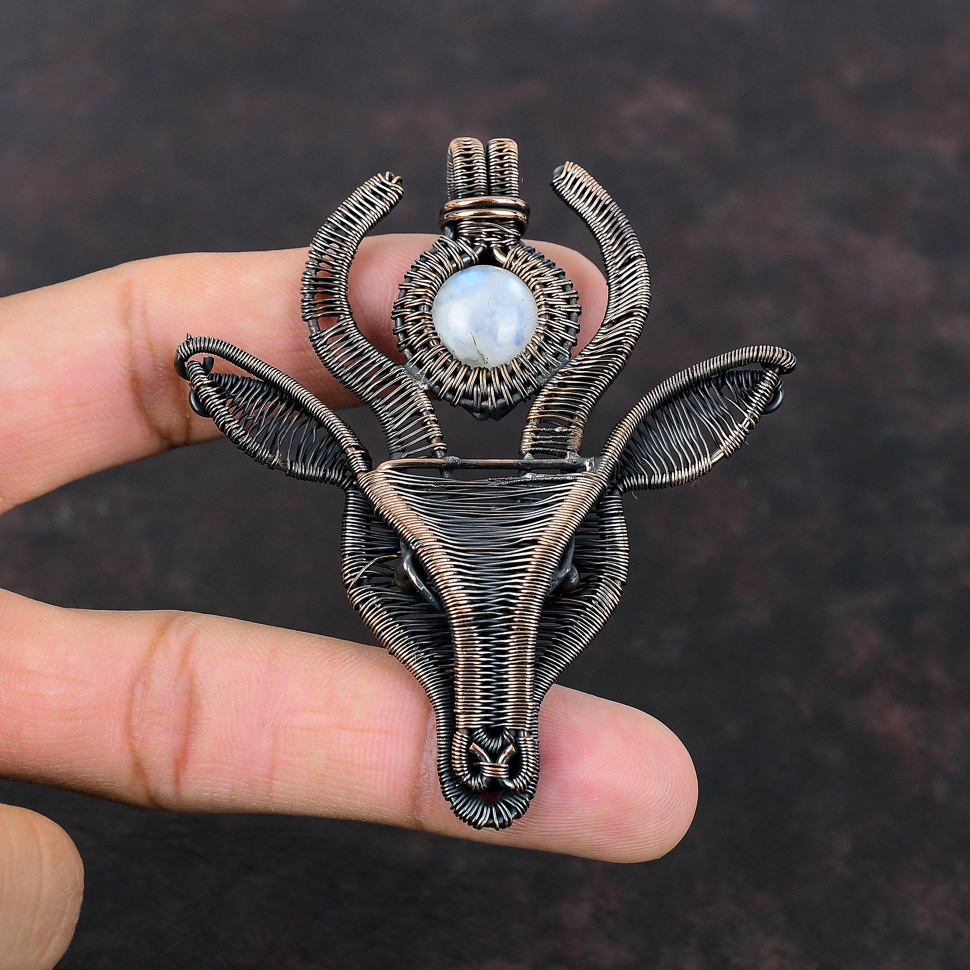 Rainbow Moonstone Pendant Copper Wire Wrapped Jewelry Gemstone Cow Face Pendant Copper Pendant Handmade Jewelry For Gift Wire Wrap Pendants