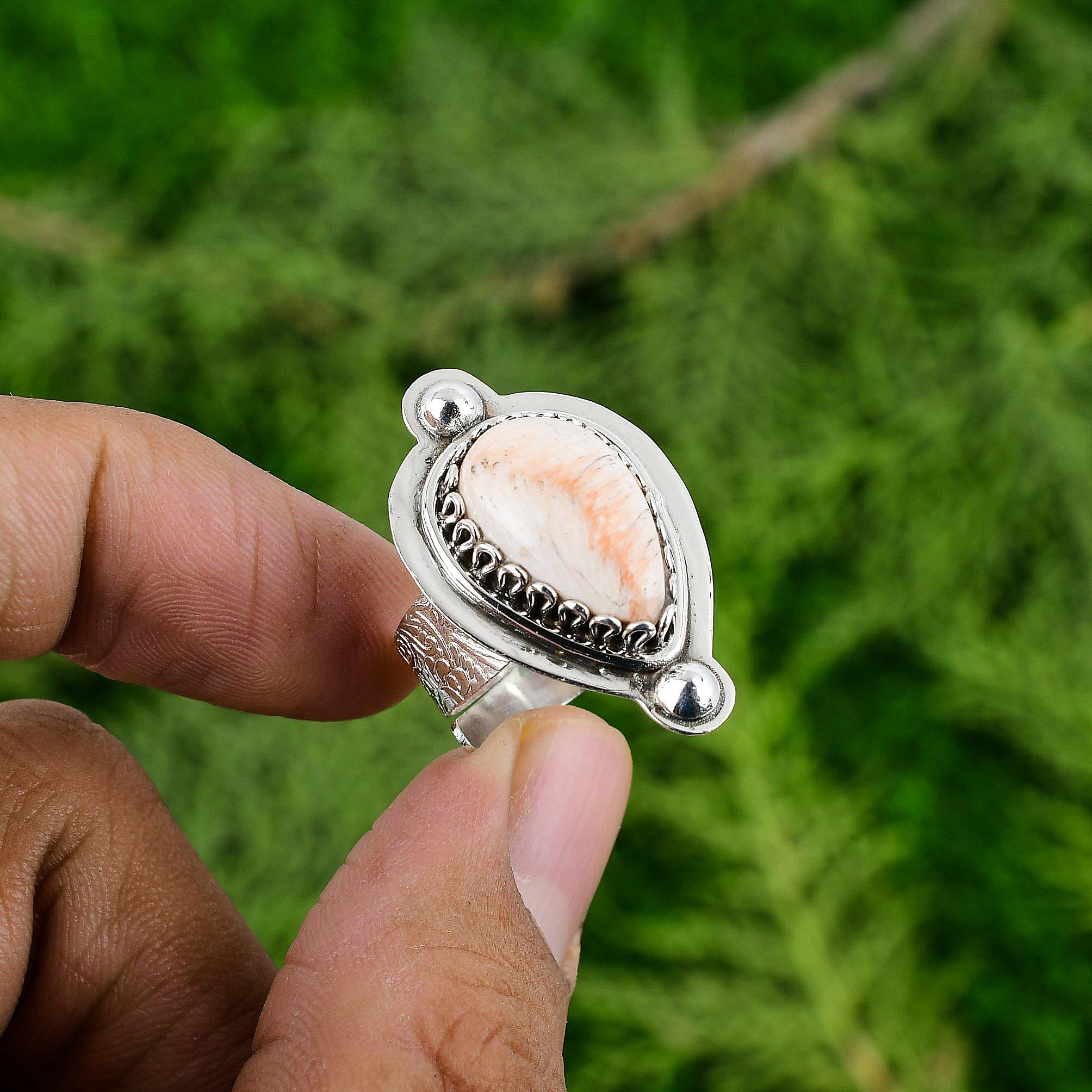 Натуральный Сколоцит Драгоценный Камень Серебро 925 Пробы Заявление Регулируемое Кольцо Для Девочек