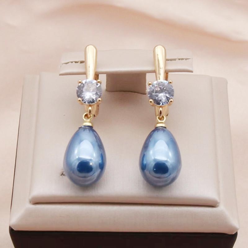 New Trendy Blue Drop Shape Imitation Pearl Drop Earrings for Women Fashion Zircon Earring Jewelry Party Accessories