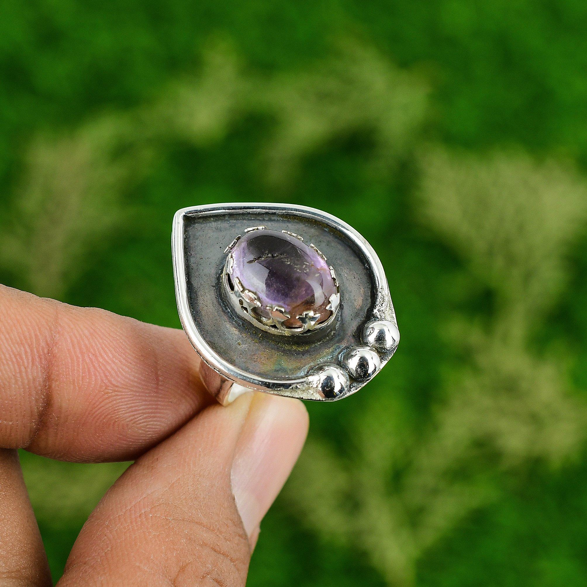 Natural African Amethyst 925 Silver Multi Stone Adjustable Ring For Girls