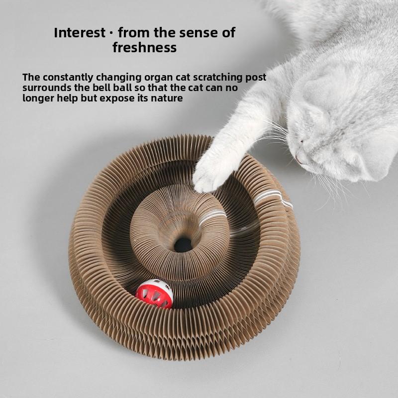 Новая волшебная кошачья когтеточка, орган, игрушка для кошек с шариком, когтеточкой, круглая гофрированная игрушка для кошек