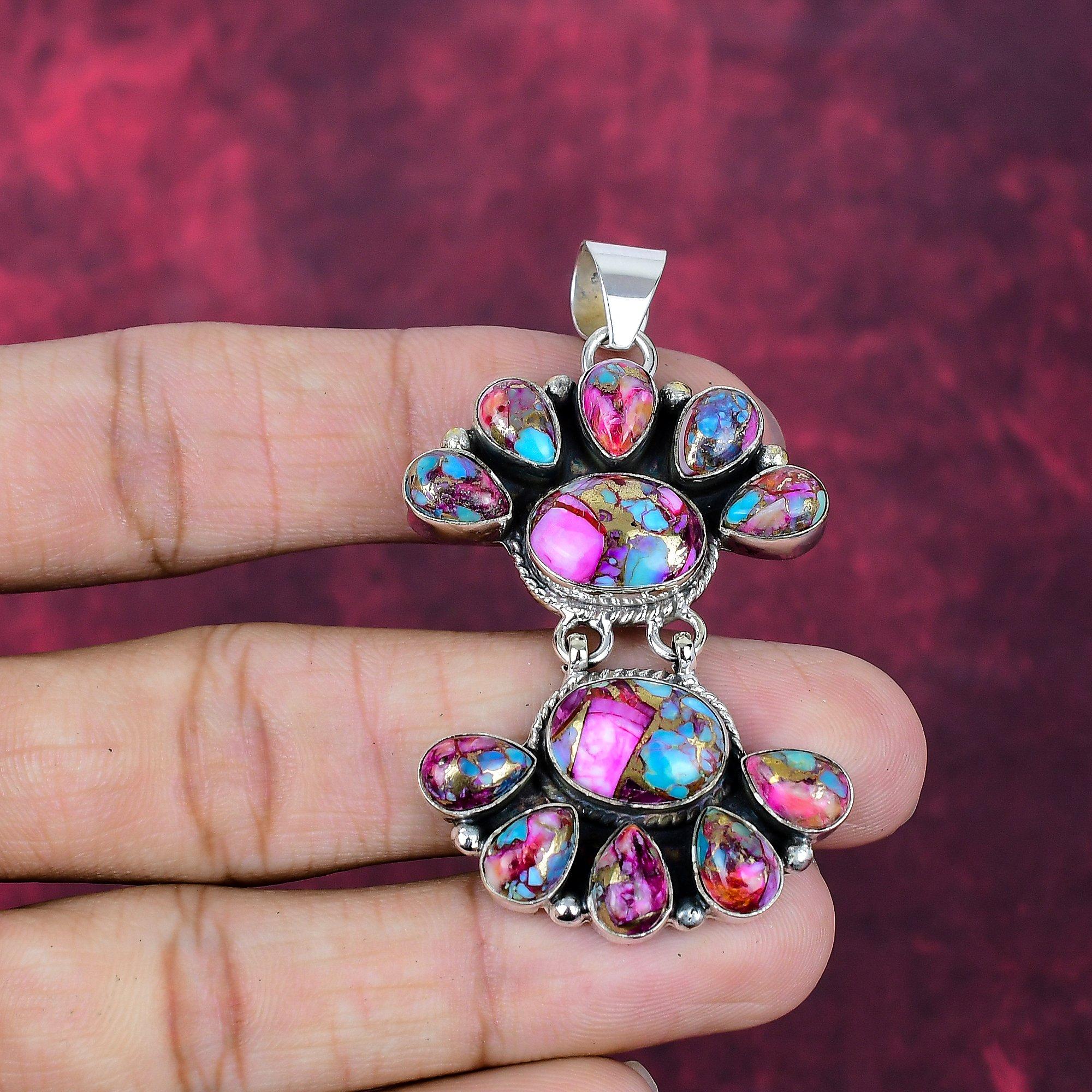 Pink Spiny Oyster Handmade Gemstone Pendant, 925 Solid Sterling Silver Pendant Antique Jewelry, For Engagement Gift