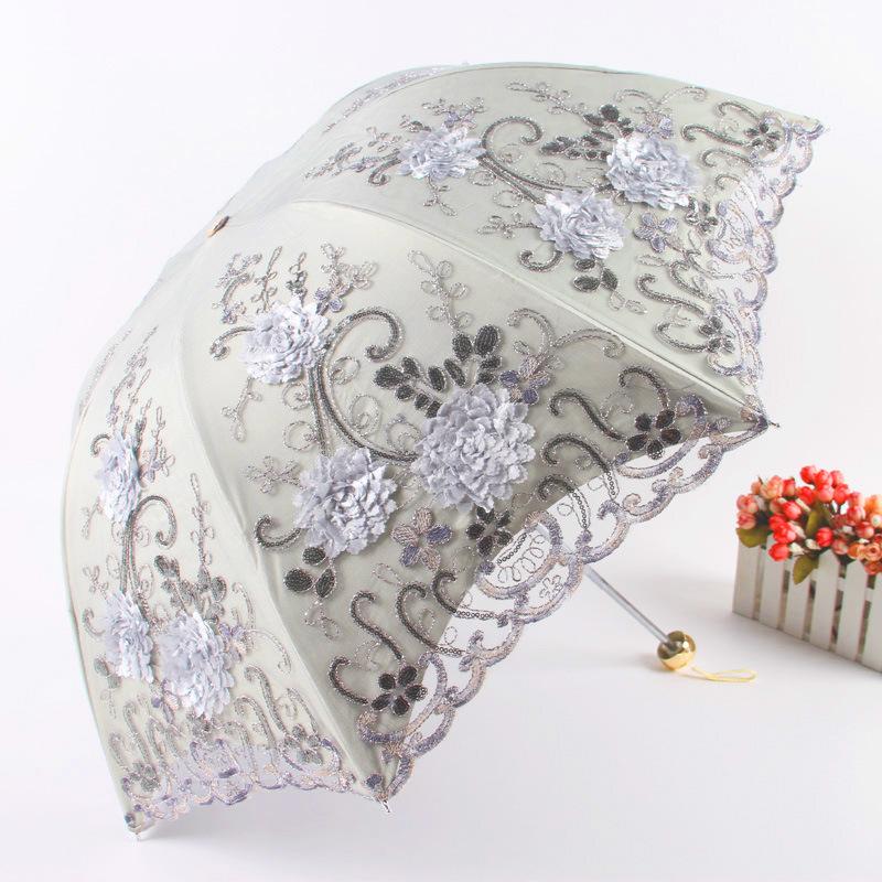 Ins кружевной цветочный узор зонтик принцессы от дождя женский УФ-зонт для женщин ветрозащитный 3-складной зонт