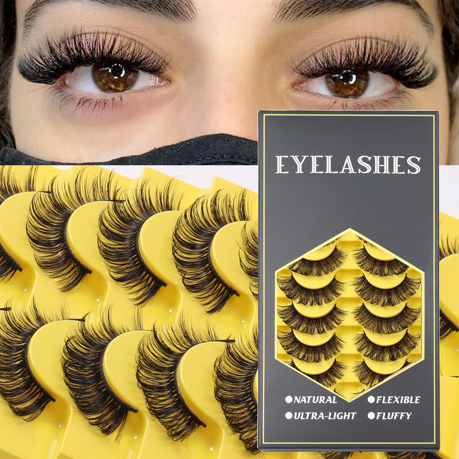 10 Pairs Natural False Eyelashes Curl Russian Volumes 3D Fluffy Mink Reusable Fake Lashes Flexible Extensions Faux Cils
