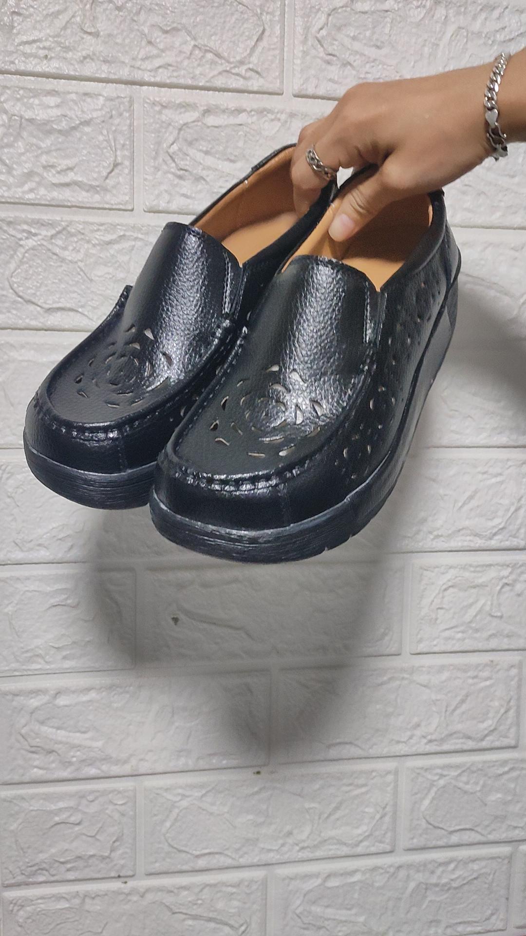 Ladies Platform Loafers Casual Elegant Black Cow Leather Women Summer Height Increase Thick Sole Shake Shoe