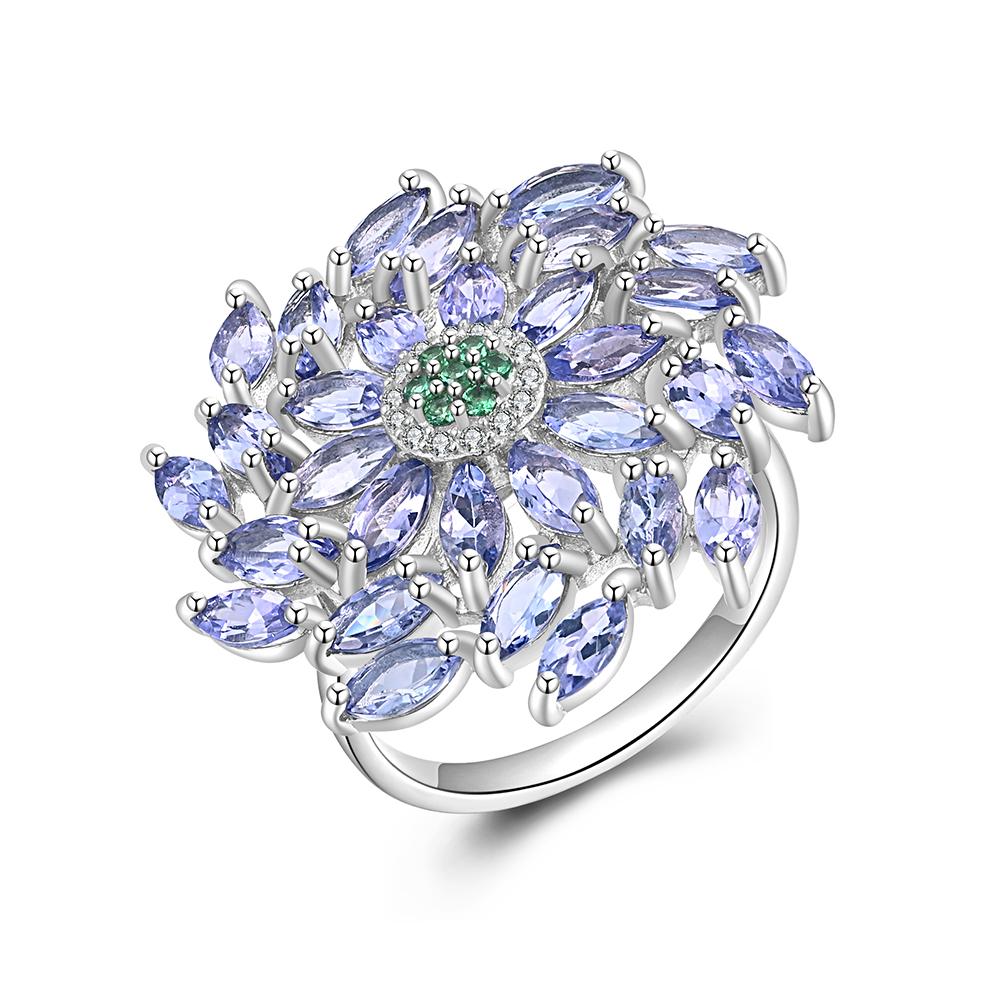 Светлое роскошное кольцо с натуральным синим танзанитом для женщин из стерлингового серебра 925 пробы, стильный великолепный подарок на годовщину, вечеринку и помолвку