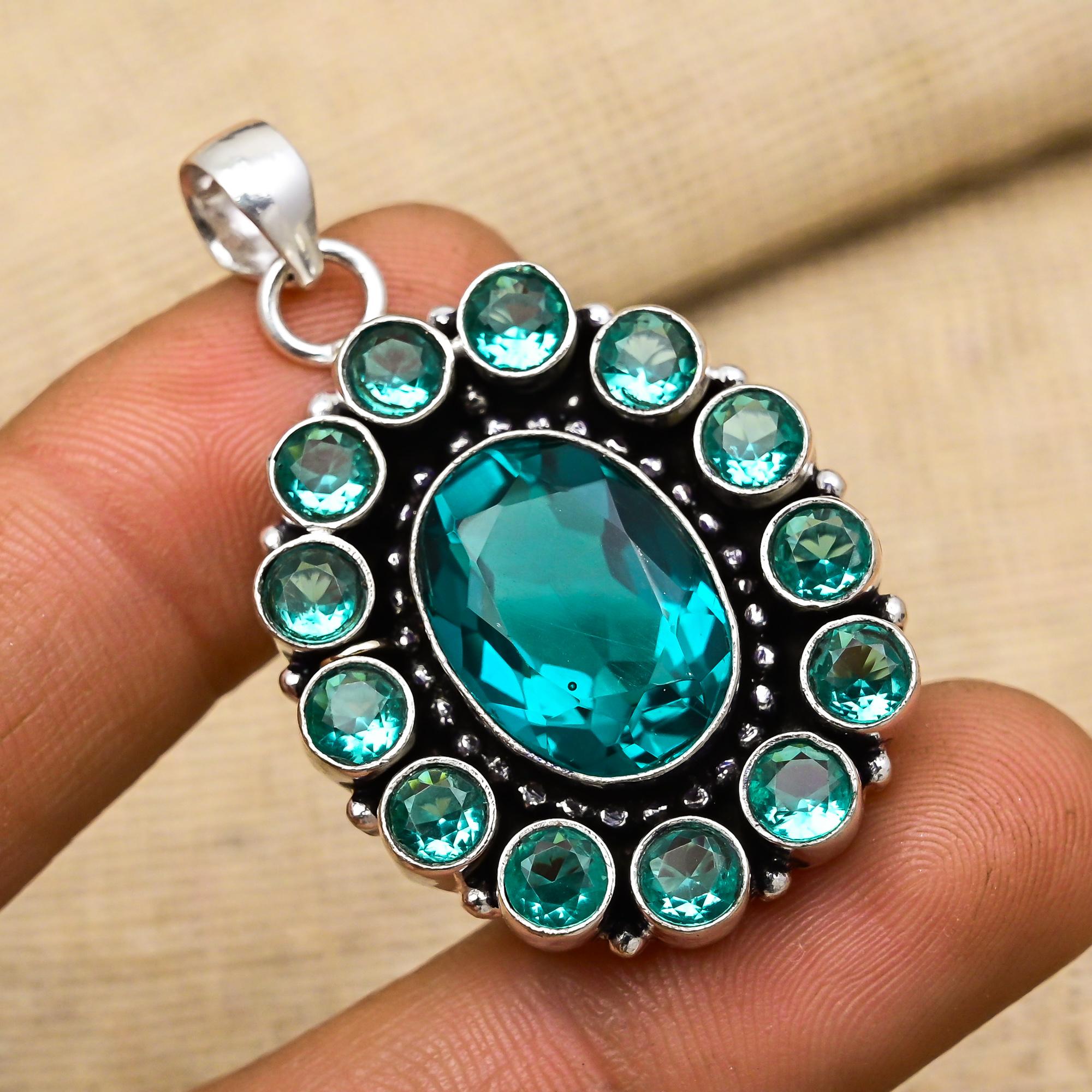 Indicolite Tourmaline Gemstone Jewelry Handmade 925 Sterling Silver Pendant For Wedding Gift