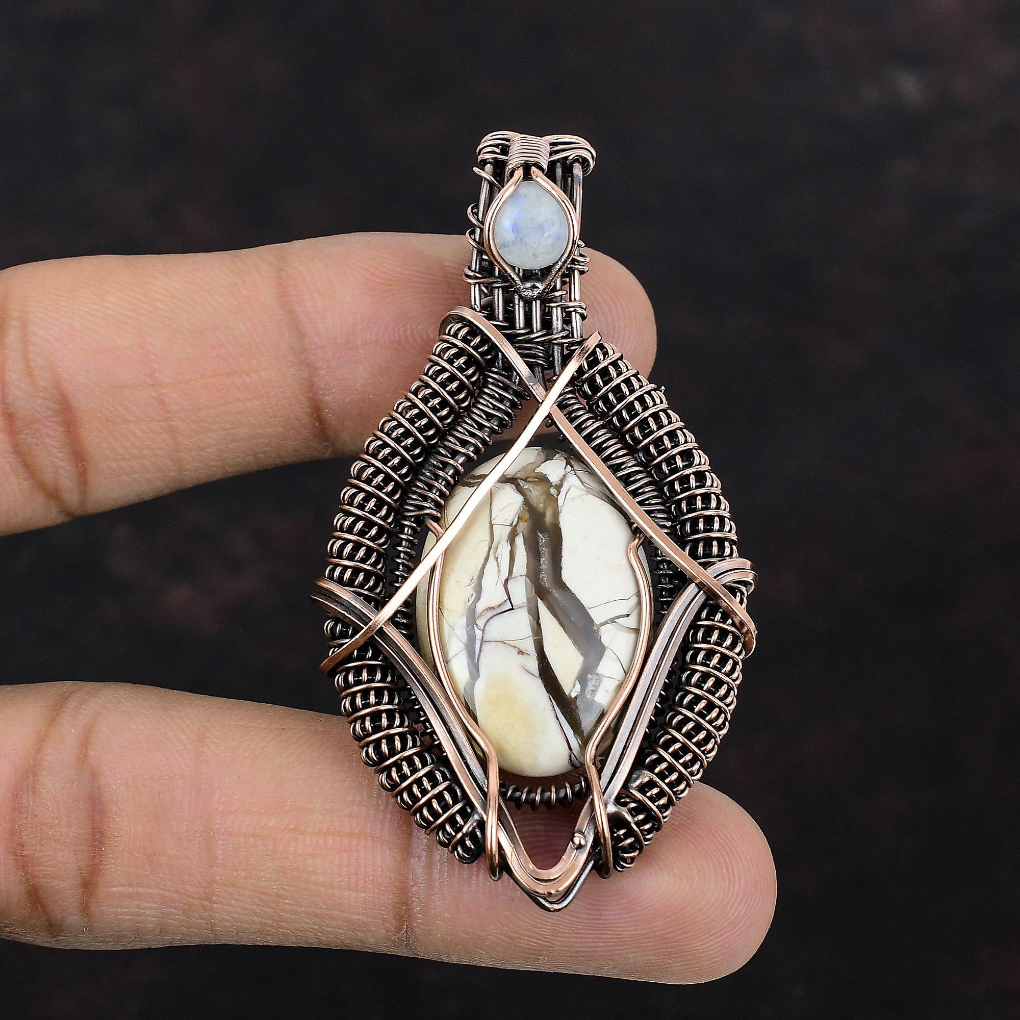 Подвеска из брекчированного мукаита, медная проволока, кулон из натурального драгоценного камня, радуга, ювелирные изделия из лунного камня, медные украшения ручной работы, подарок для мамы