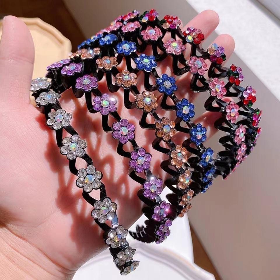 Fashion Pearl Non-Slip Rhinestone Hairbands Elastic Flower Women Hair Hoop Bands Headband Bezel Girls Hair Accessories Headdress