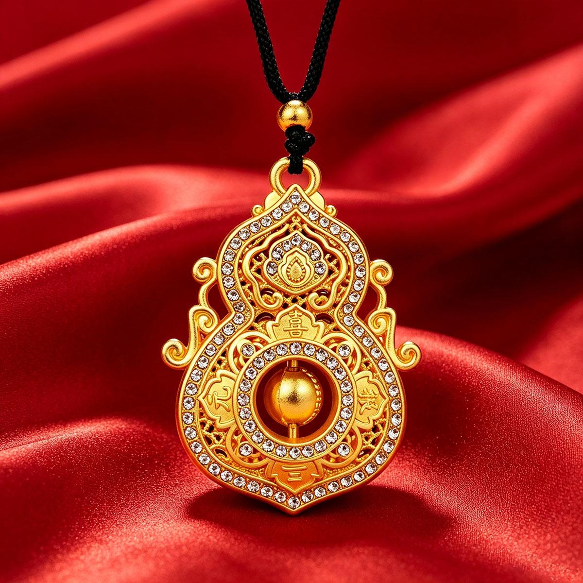New Product National Trend Vintage Gold Hollow Gourd Necklace, Niche Design, Versatile, Couple Style, Daily Wear