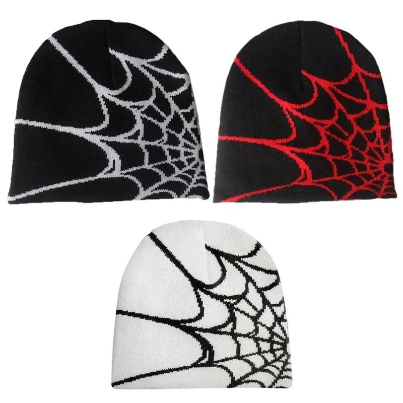 Spider Web Beanie Hat Y2K Beanie Knit Beanie Hat Spider Web Hat Y2k Baggy Slouchy Beanie Cap Skullies Beanie Skull Cap