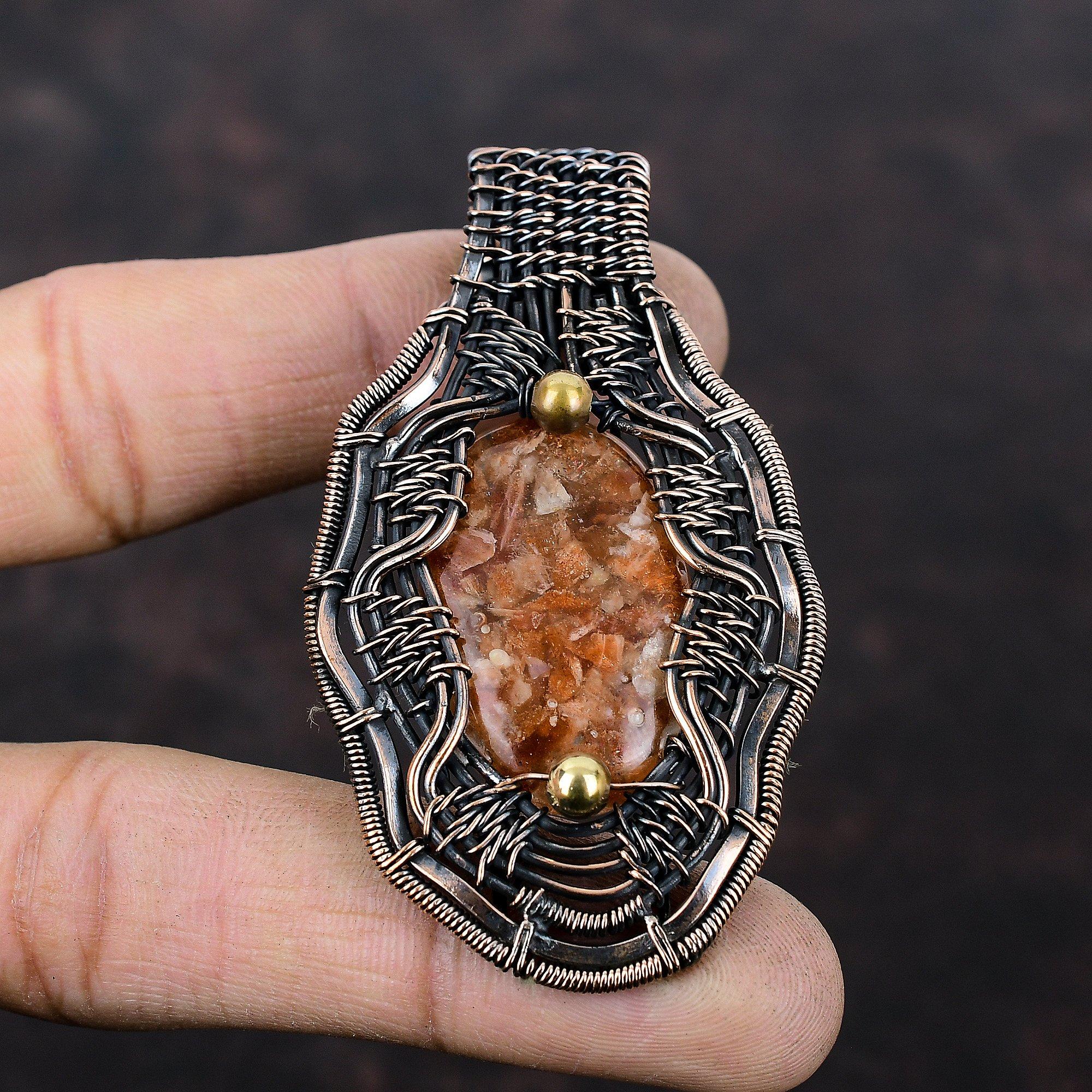Sunstone Pendant Copper Wire Wrapped Pendant Sunstone Copper Jewelry Handmade Gemstone Pendant Designer Jewelry Antique Pendant Gift For Him