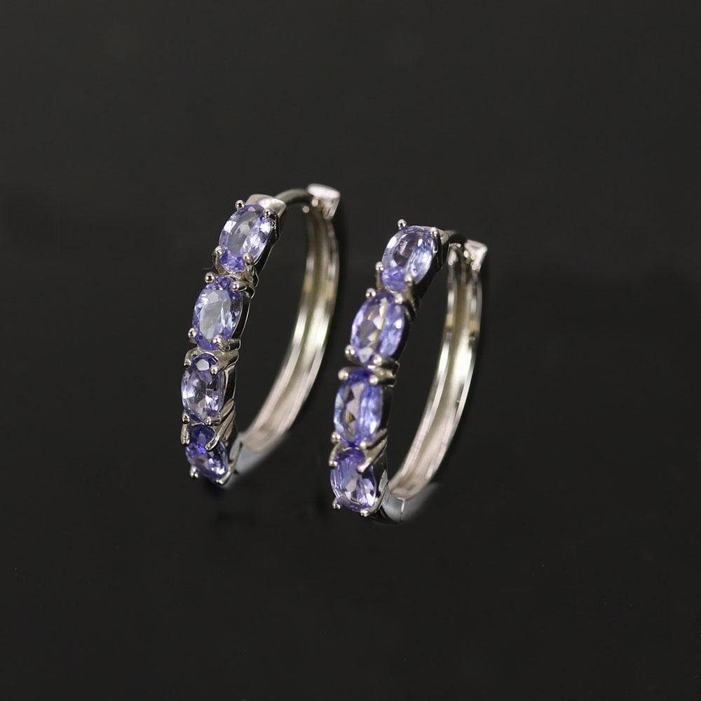 Natural Real Blue Tanzanite Hoop Earring Oval 3*5mm Gemstone Fine Jewelry 925 Sterling Silver for Women