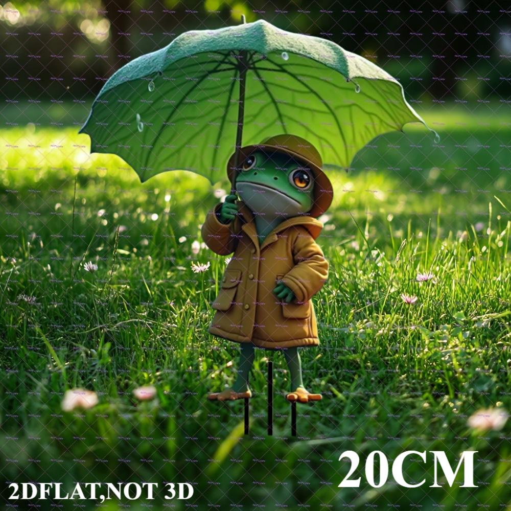 2D Flat Acrylic Lovely Umbrella Frog Garden Logo, Flower Pot Decoration, Outdoor Yard artwork,Christmas, Teachers' Day,Thanksgiving and New Year Gifts
