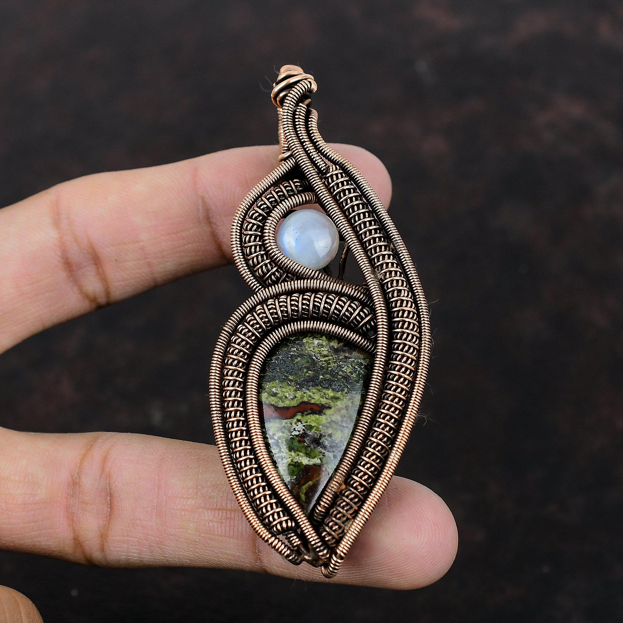 Драгоценный камень дракона, подвеска из медной проволоки, ювелирное изделие, подвеска из радужного лунного камня, подвеска из меди ручной работы, подвеска из проволоки для подарка