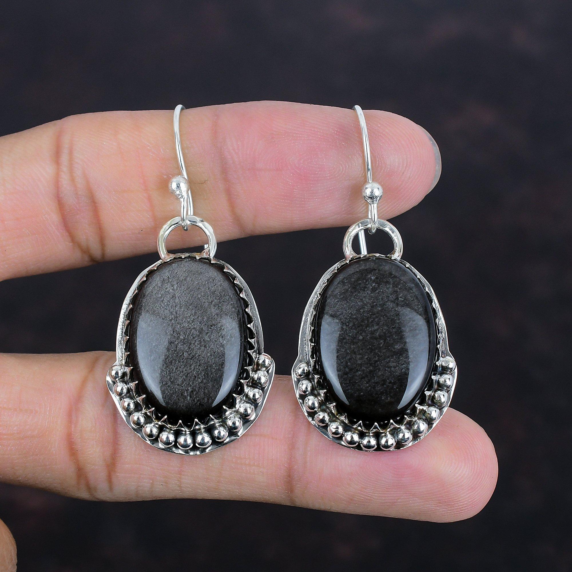 Серебряная блестящая серьга из обсидиана, настоящие драгоценные камни, изящные серьги, серьги из стерлингового серебра 925 пробы, изумительные серьги ручной работы, подарки для матери