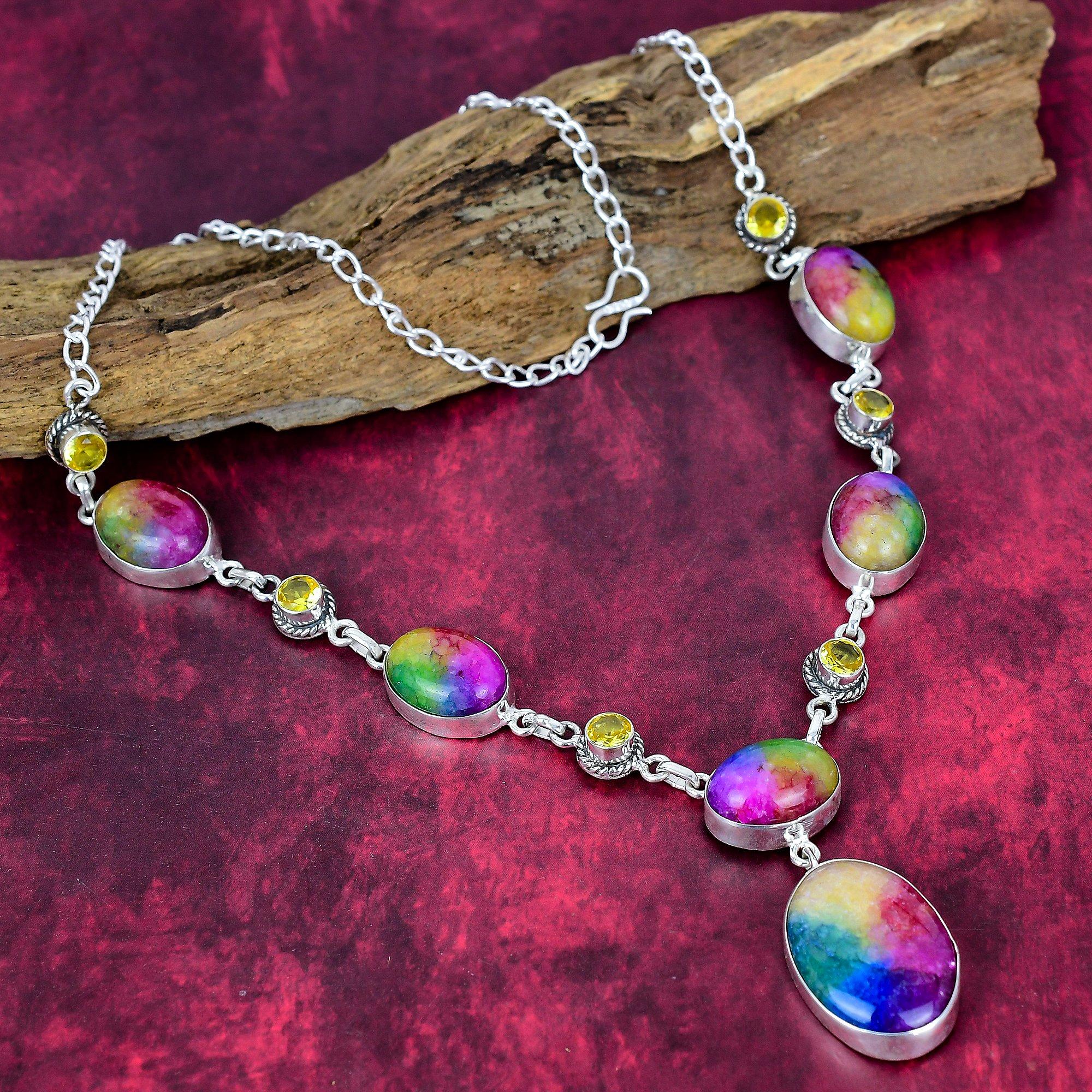 Ожерелье Радужный Солнечный кварц и Цитрин Драгоценные украшения, Ожерелье из стерлингового серебра 925 пробы, Украшения ручной работы, Ожерелье с камнем рождения, Подарок для любви