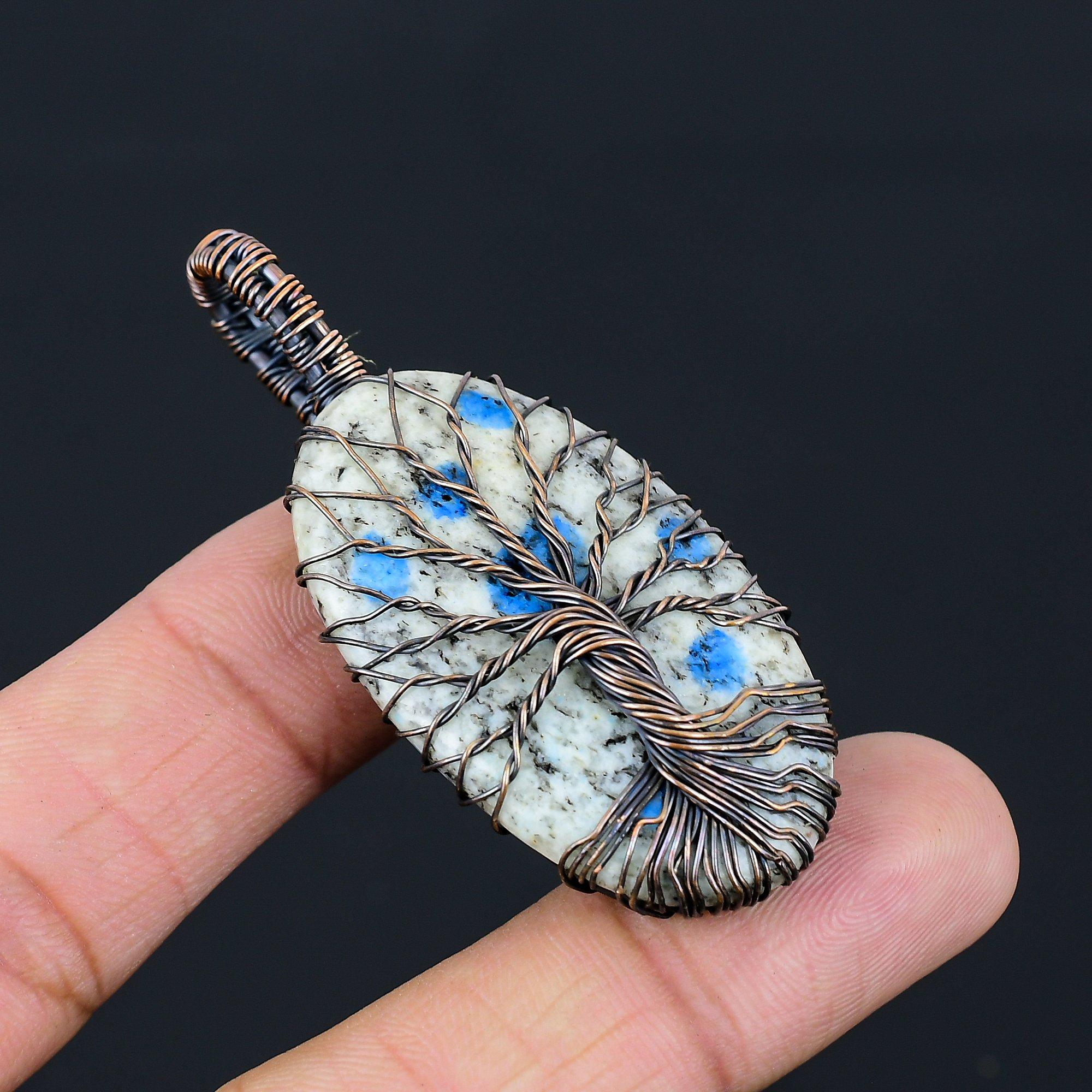 Элегантное Древо Жизни K2 Азурит Драгоценный Камень Чистая Медная Проволока Обернутая Ювелирные Изделия Подвески Ручной Работы