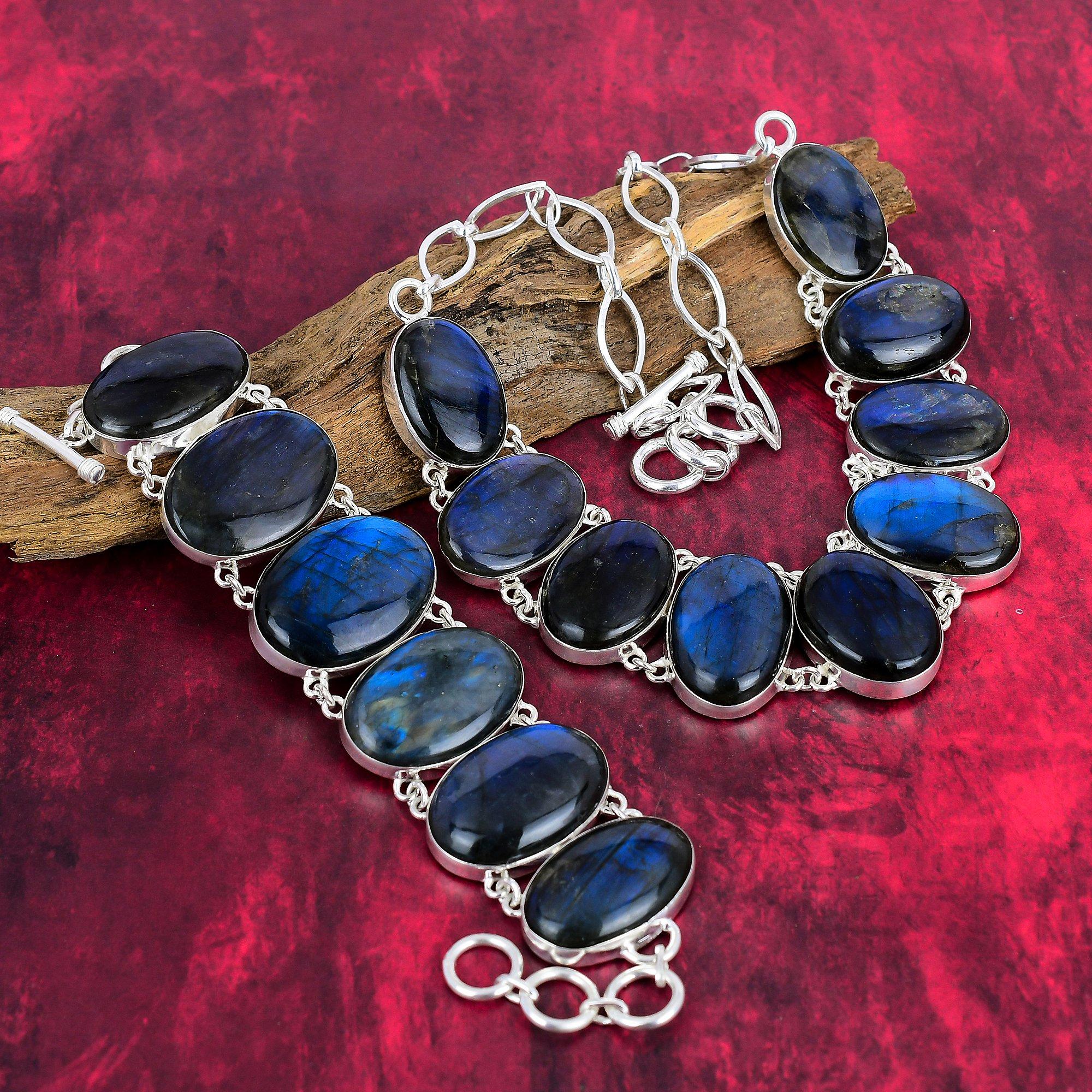 Labradorite 925 Solid Sterling Silver Necklace & Bracelet Jewelry Set For Her, Handmade Jewelry, Natural Gemstone Jewelry For Women