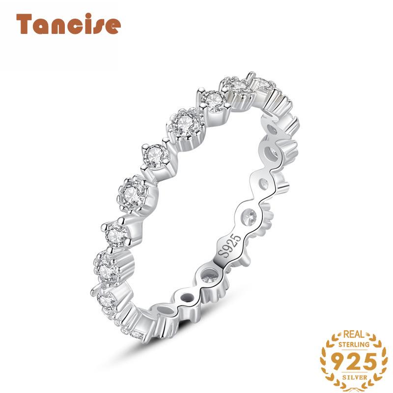 Tancise Classic 925 Sterling Silver Zircon Ring Ladies Jewelry Wedding Promise Party Gift
