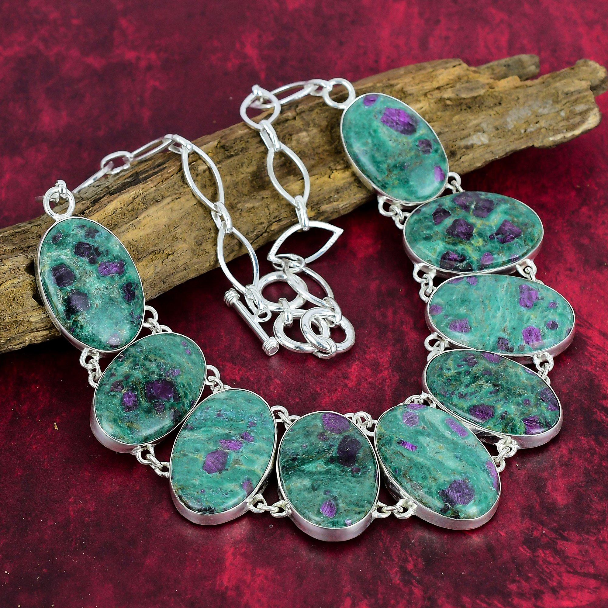 Ожерелье с рубином и фукситом, ожерелье из чистого серебра 925 пробы с натуральным драгоценным камнем, ювелирные изделия ручной работы, подарок на день рождения и годовщину для нее