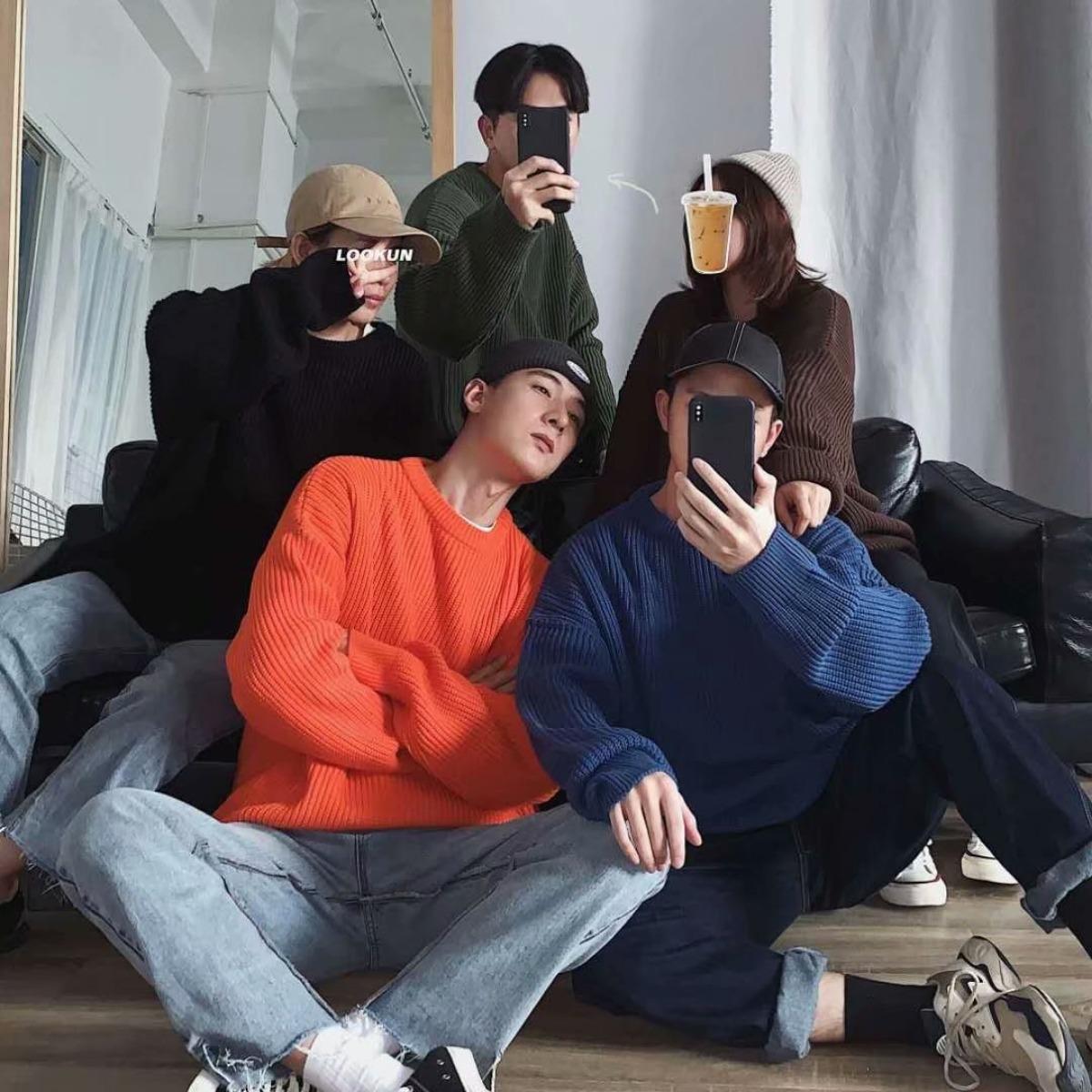 Wearing A Base Knit Sweater In Autumn and Winter, Solid Color Round Neck Sweater, Loose and Versatile, Thick Korean Style Trendy Sweater, Men's Jacket