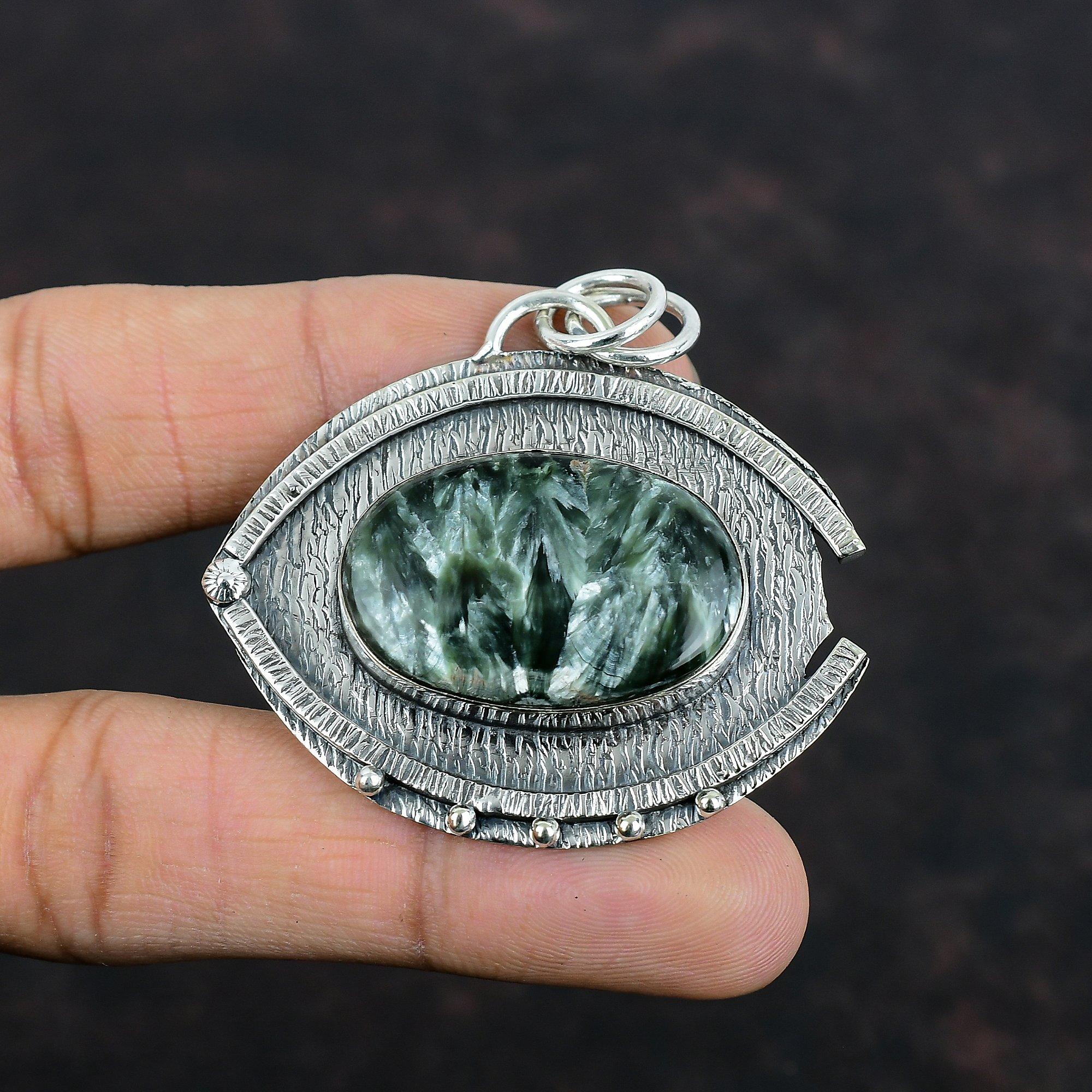 Подвеска серафинит, оригинальный драгоценный камень, кулон из стерлингового серебра 925 пробы, подвеска ручной работы, потрясающий кулон, подарки для жены, ювелирные изделия