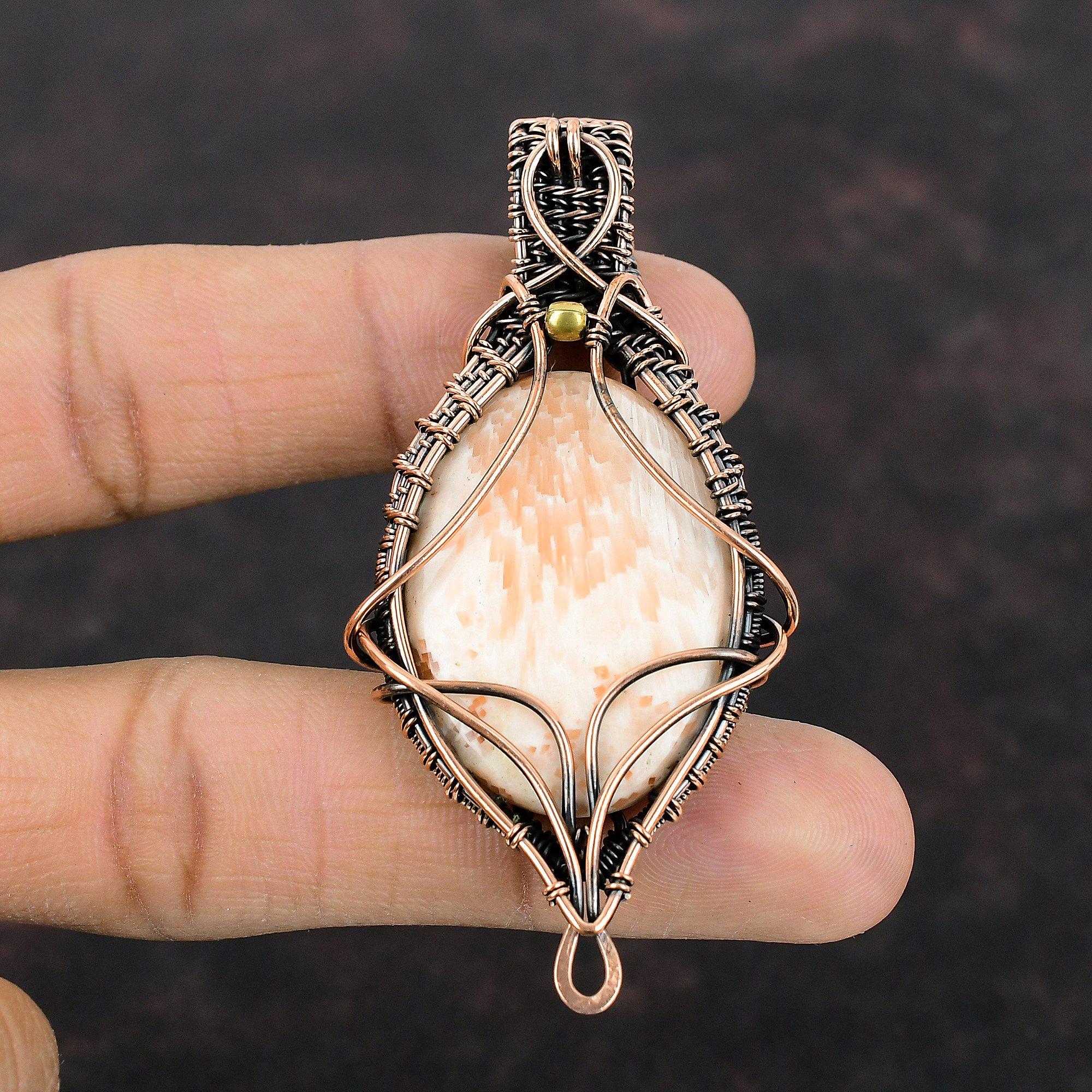 Подвеска из сколецита, кулон из медной проволоки, совершенно новые ювелирные изделия из драгоценных камней, уникальный стиль ручной работы, кулон из медной проволоки, ювелирный подарок для мамы