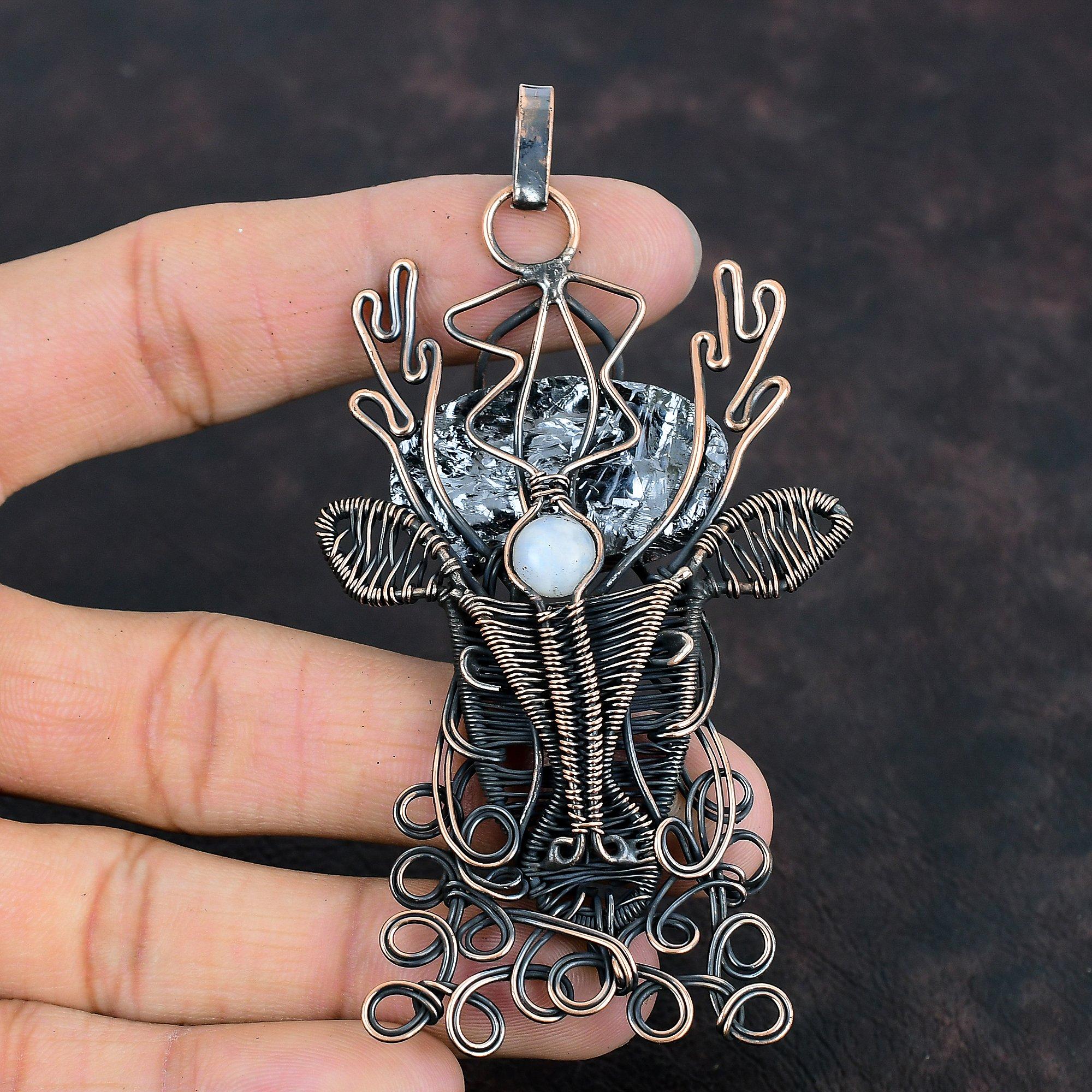 Грубый кулон из шунгита, медная проволока, кулон, кулон из радужного лунного камня, ювелирные изделия для лица оленя, настоящий драгоценный камень, кулон ручной работы, подарки для нее