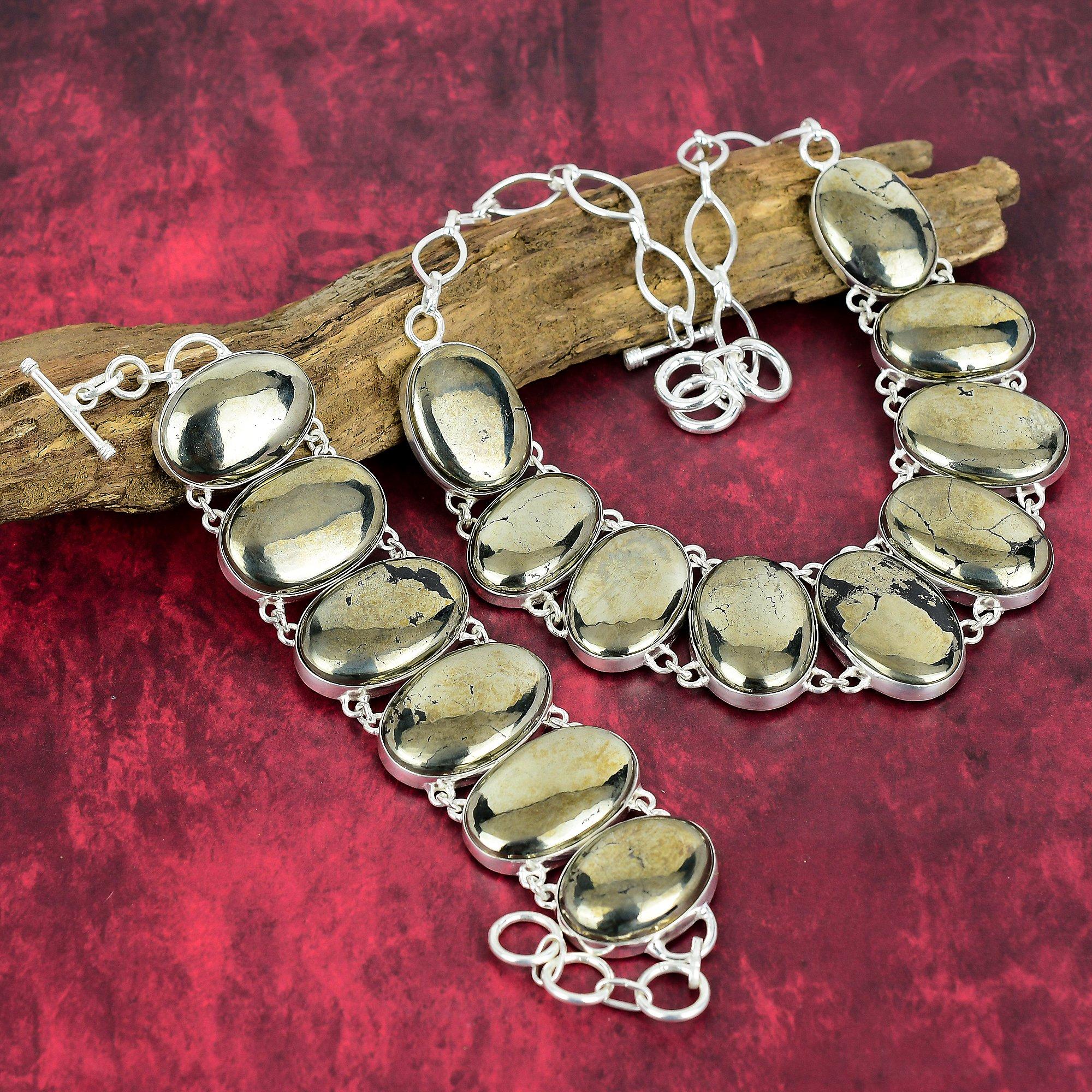 Natural Pytite 925 Solid Sterling Silver Necklace & Bracelet Jewelry Set For Her, Beauteous Gemstone Handmade Jewelry For Her