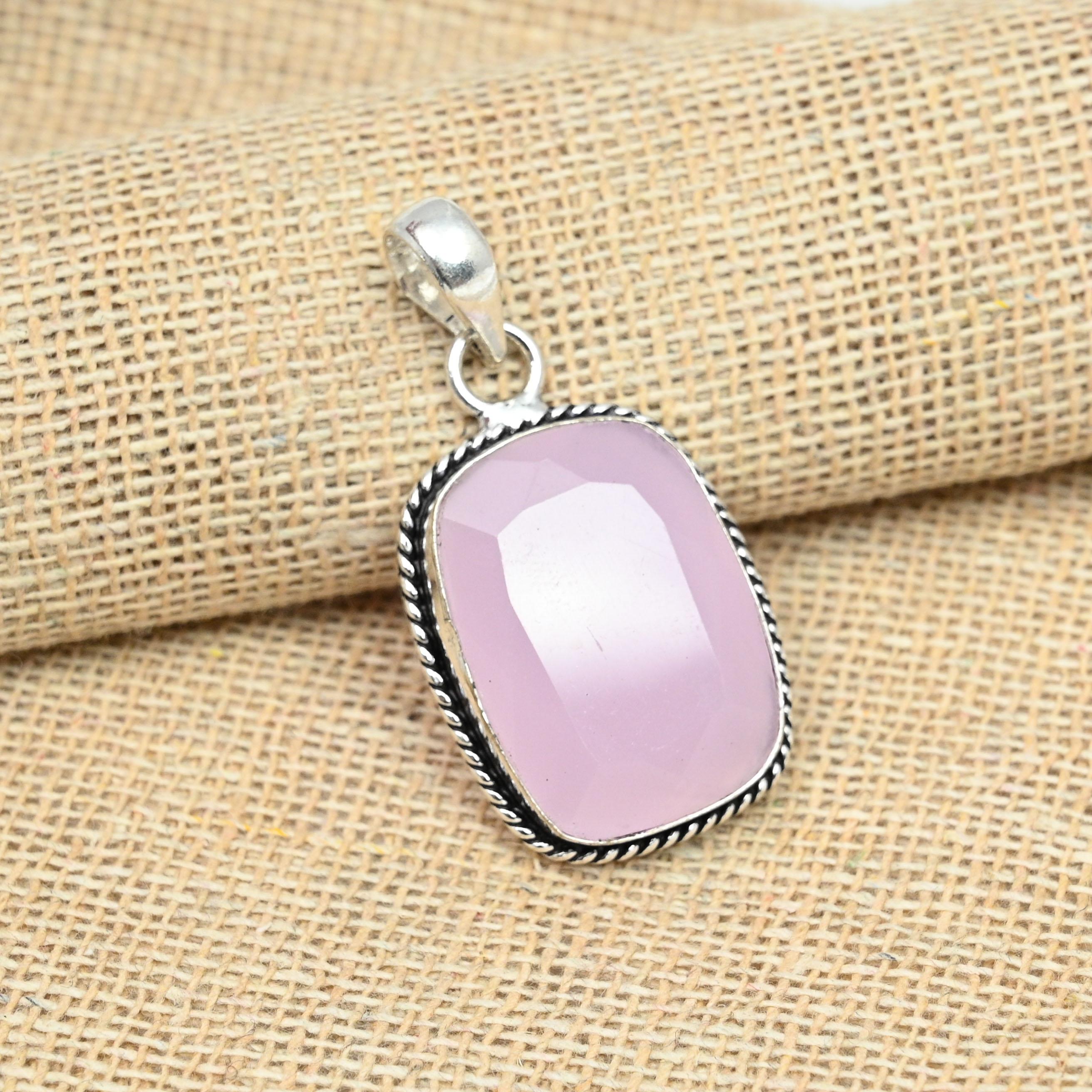 Розовый халцедон драгоценный камень стерлингового серебра 925 пробы ручной работы уникальный кулон ювелирные изделия