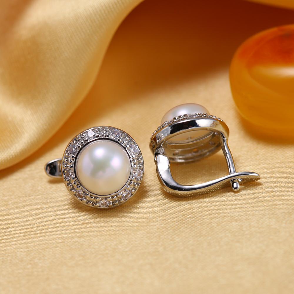 seniko 8-9mm Natural Freshwater Pearl Earrings Fashion Cubic Zirconia Clip Earrings For Women Girl Gift