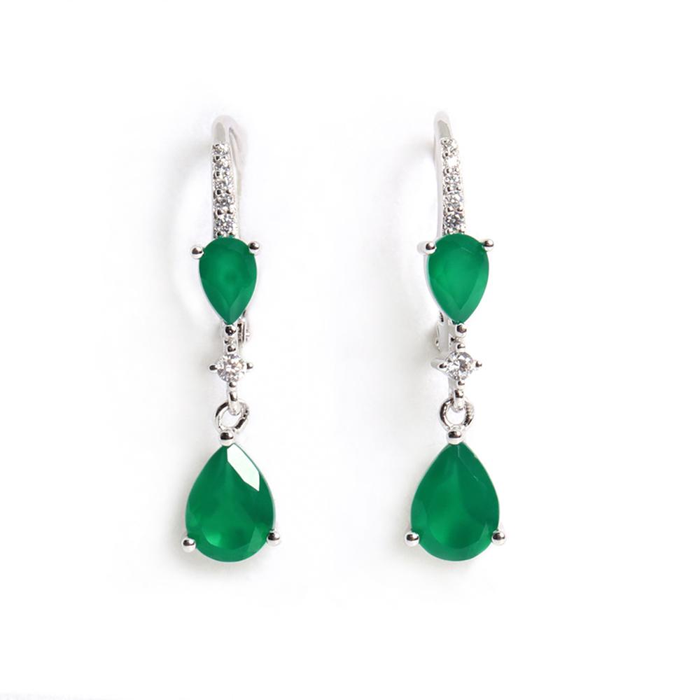 Bolaijewelry Простые легкие роскошные дизайнерские серьги из натурального зеленого агата 925 пробы из серебра Модные женские ювелирные украшения на каждый день в подарок
