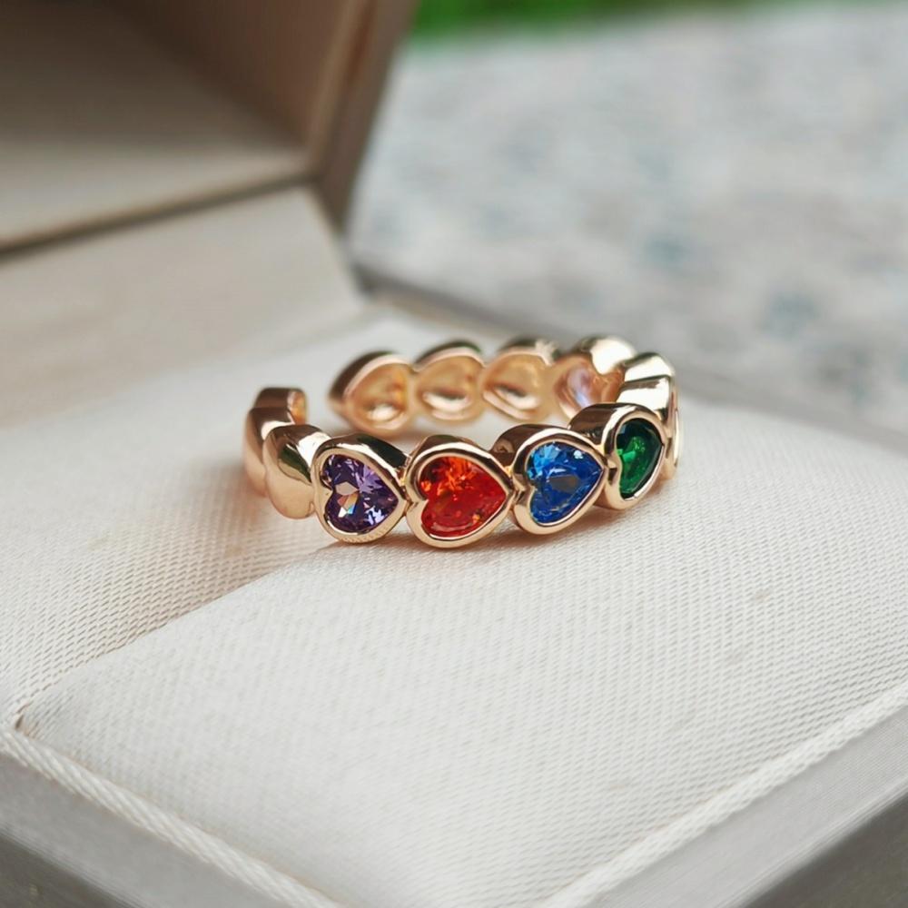 Fashion Colorful Zircon Heart Shape Opening Adjustable Rings for Women Ring Jewelry Wedding Party Accessories