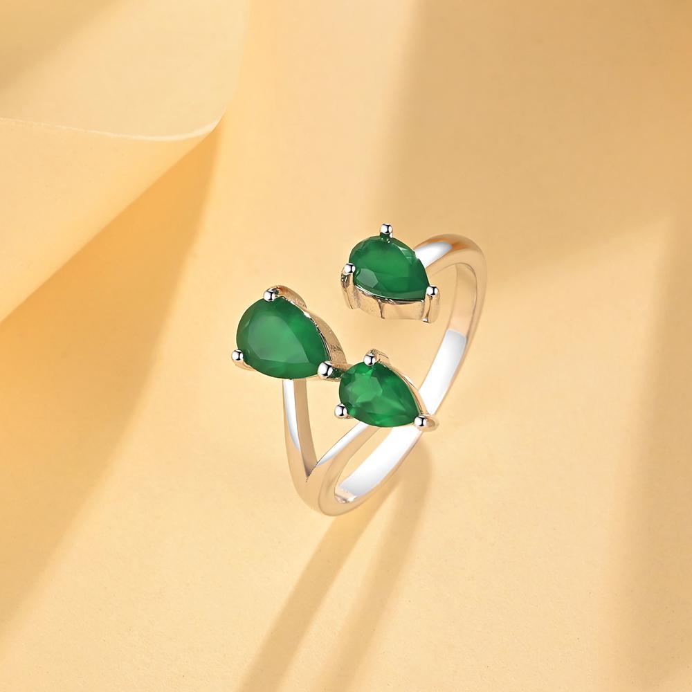 925 Sterling Silver Gemstone Ring with Green Color Agate Pear 4*6mm Fine Jewelry for Women Girls Nice Birthday Gift