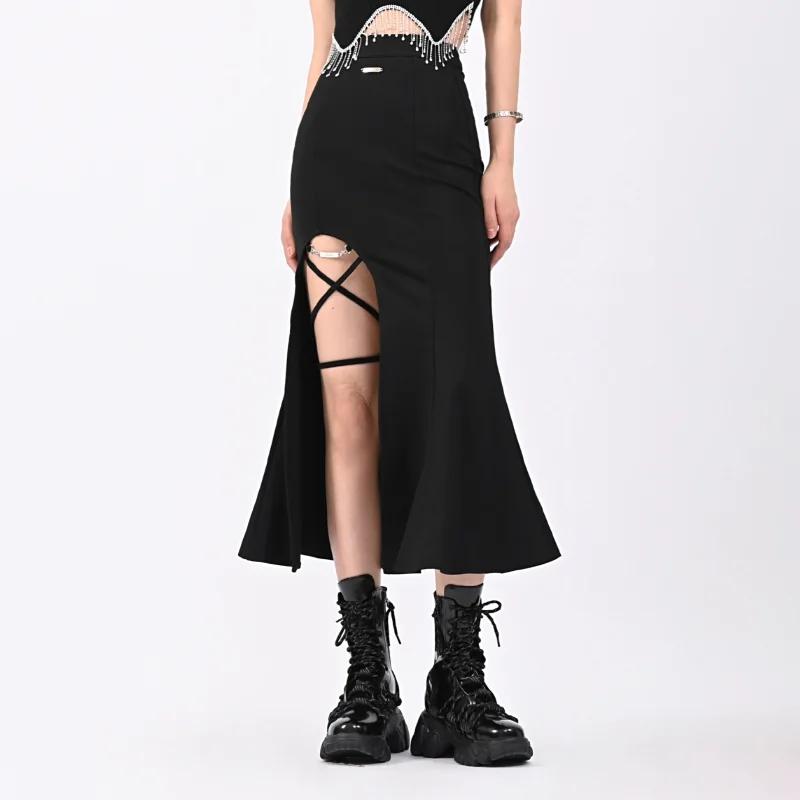 Side Slit Long Black Skirt Women Simple All Match High Waist Bag Hip Skirts Womens Korean Fashion Females Casual Vintage