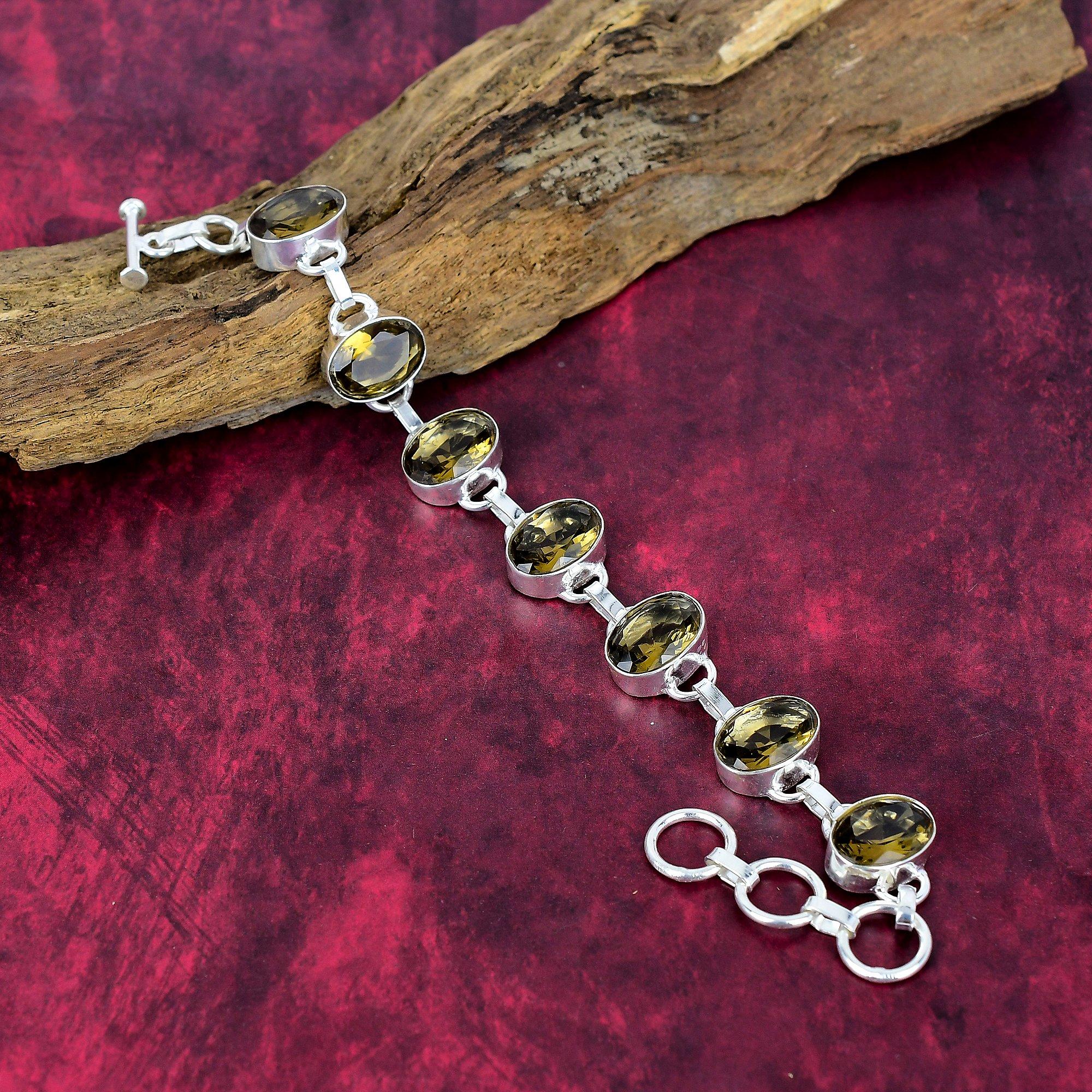 Браслет из серебра 925 пробы с дымчатым топазом, браслет ручной работы с драгоценными камнями, подарки для жены, совершенно новый браслет