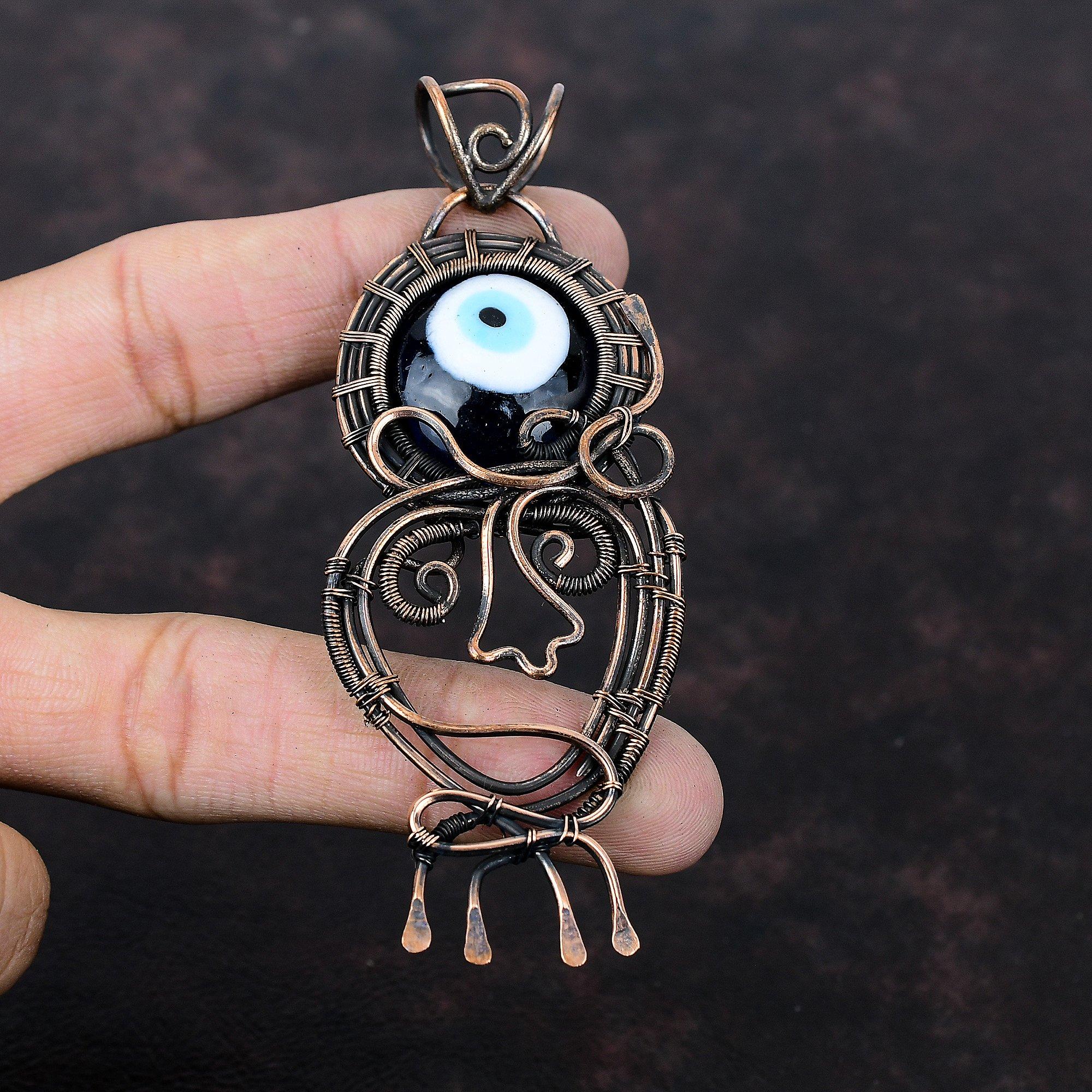 Кулон «Синий цвет, Глаз Дьявола», Ювелирные изделия с обмоткой из медной проволоки, Кулон из натурального драгоценного камня, Ювелирные изделия «Глаз Дьявола» ручной работы, Кулон с обмоткой из медной проволоки для подарка
