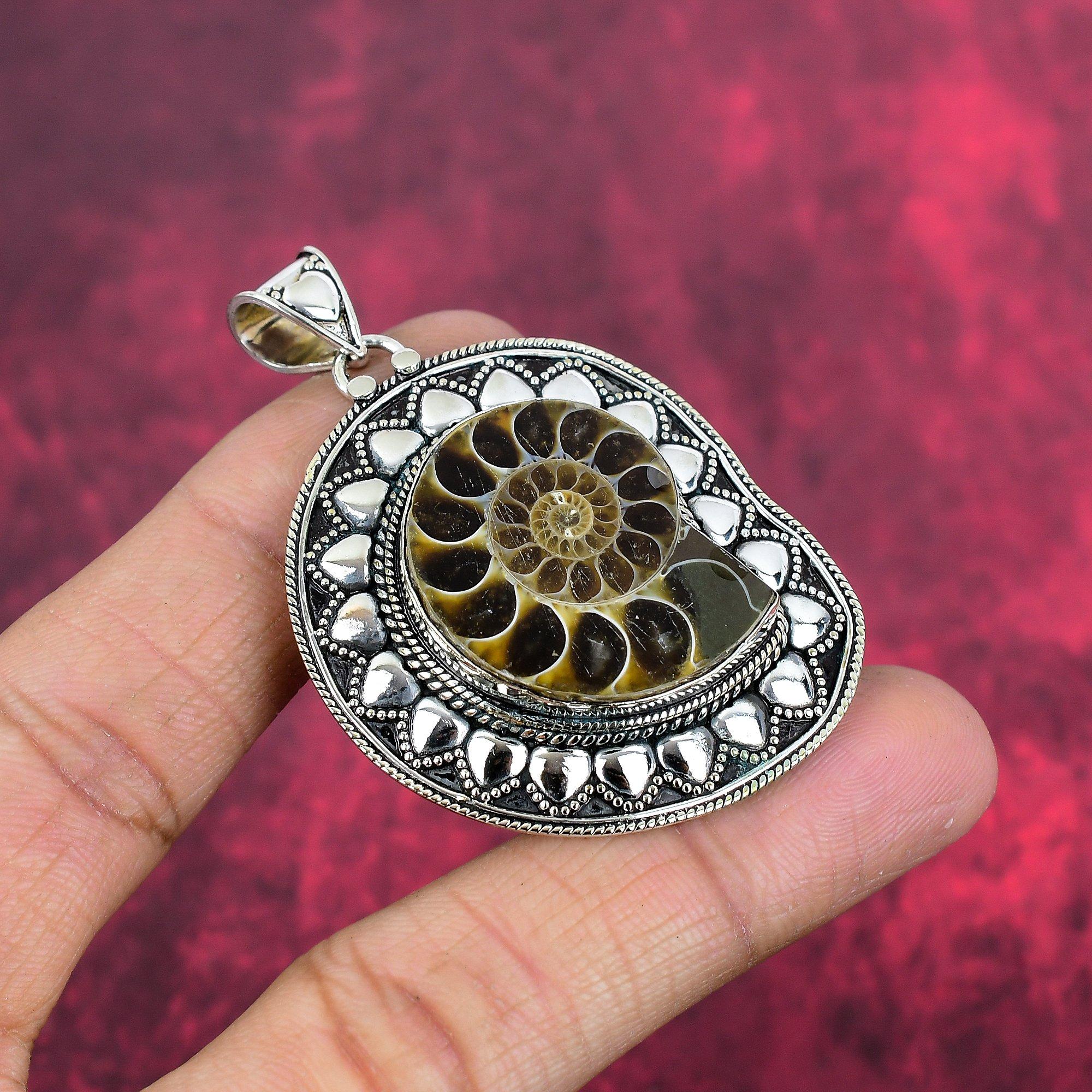 Подвеска из цельного серебра 925 пробы с ископаемым аммонитом, ювелирное изделие ручной работы с драгоценными камнями на День памяти