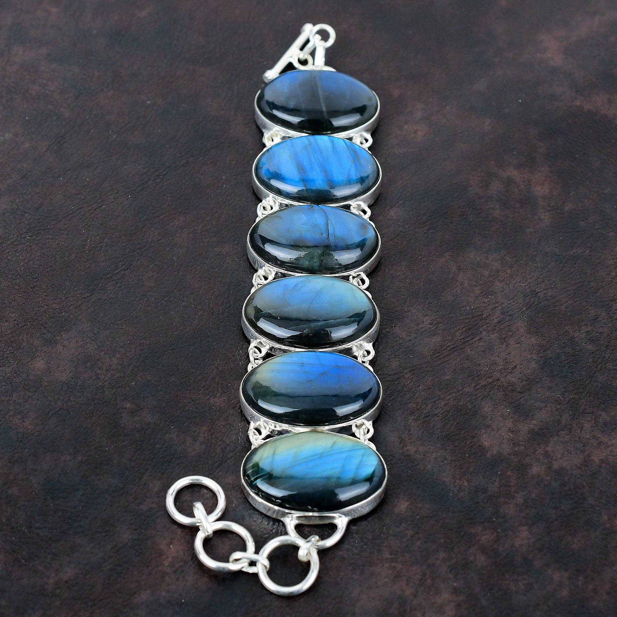 Браслет из лабрадорита, браслет из настоящего драгоценного камня, браслет из стерлингового серебра 925 пробы, браслет ручной работы, достойные ювелирные изделия, регулируемый браслет-цепочка, подарок для женщин