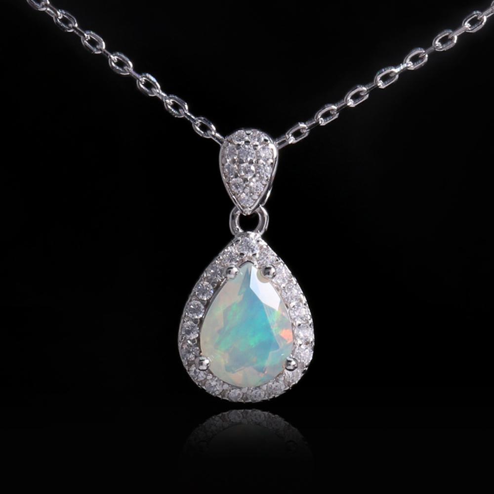 Настоящее серебро S925 с натуральными эфиопскими опалами, изысканные ювелирные изделия в форме груши, классический дизайн для женщин, повседневная одежда, хороший подарок