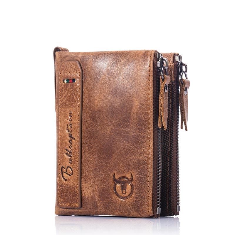 BULLCAPTAIN Genuine Crazy Horse Leather Men Wallet Short Coin Purse Small Vintage Wallets Brand High Quality Designer Carteira