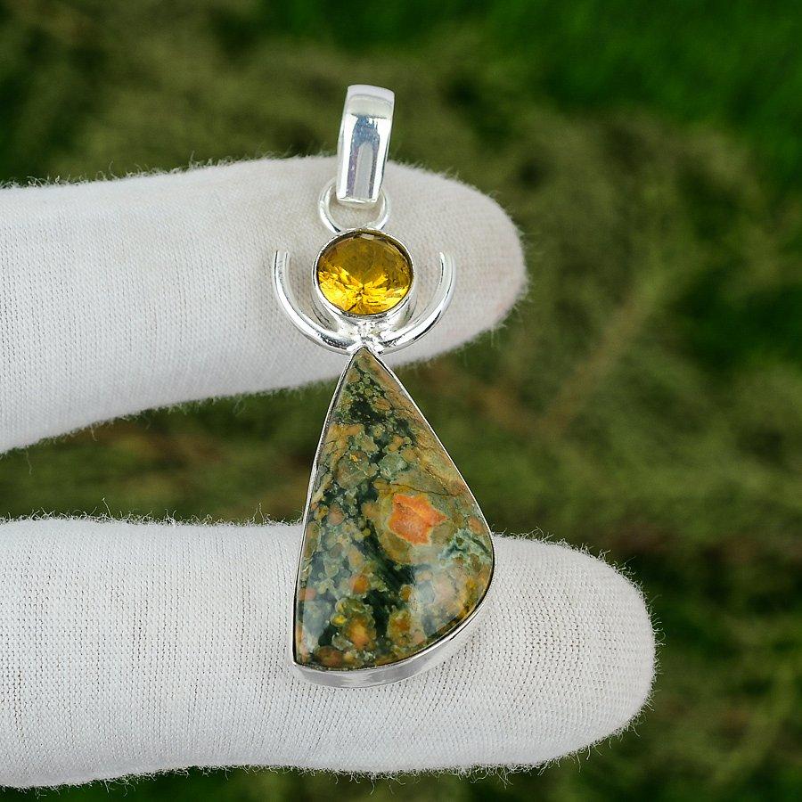 Sisters Day Deal Ocean Jasper Stone Citrine 925 Silver Bezel Daughter Pendant