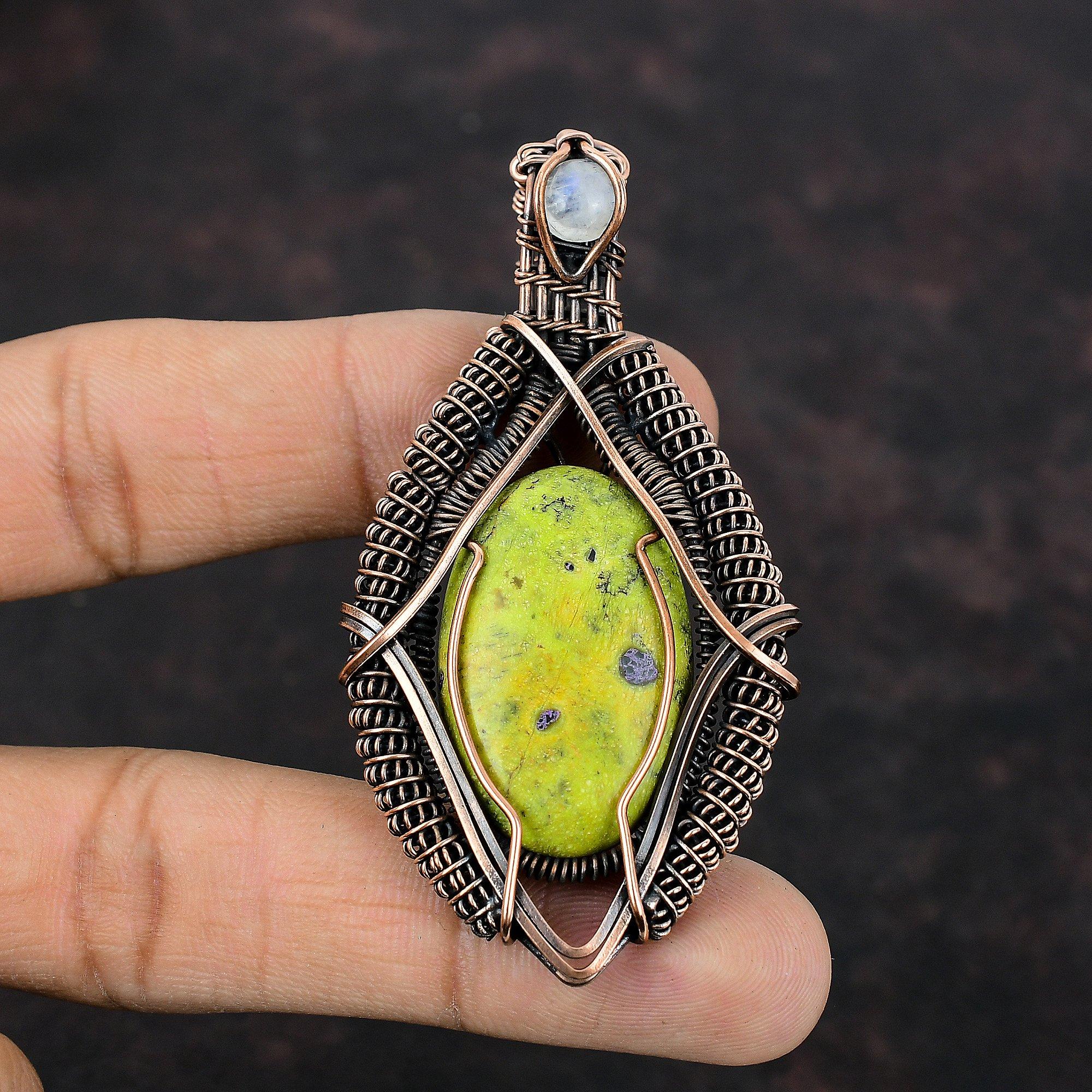 Стихтит, медная проволока, обернутая подвеска, Радужные украшения из лунного камня, кулон ручной работы, ювелирные изделия со стихтитом, драгоценный камень, подарок для нее, ювелирные изделия из медной проволоки