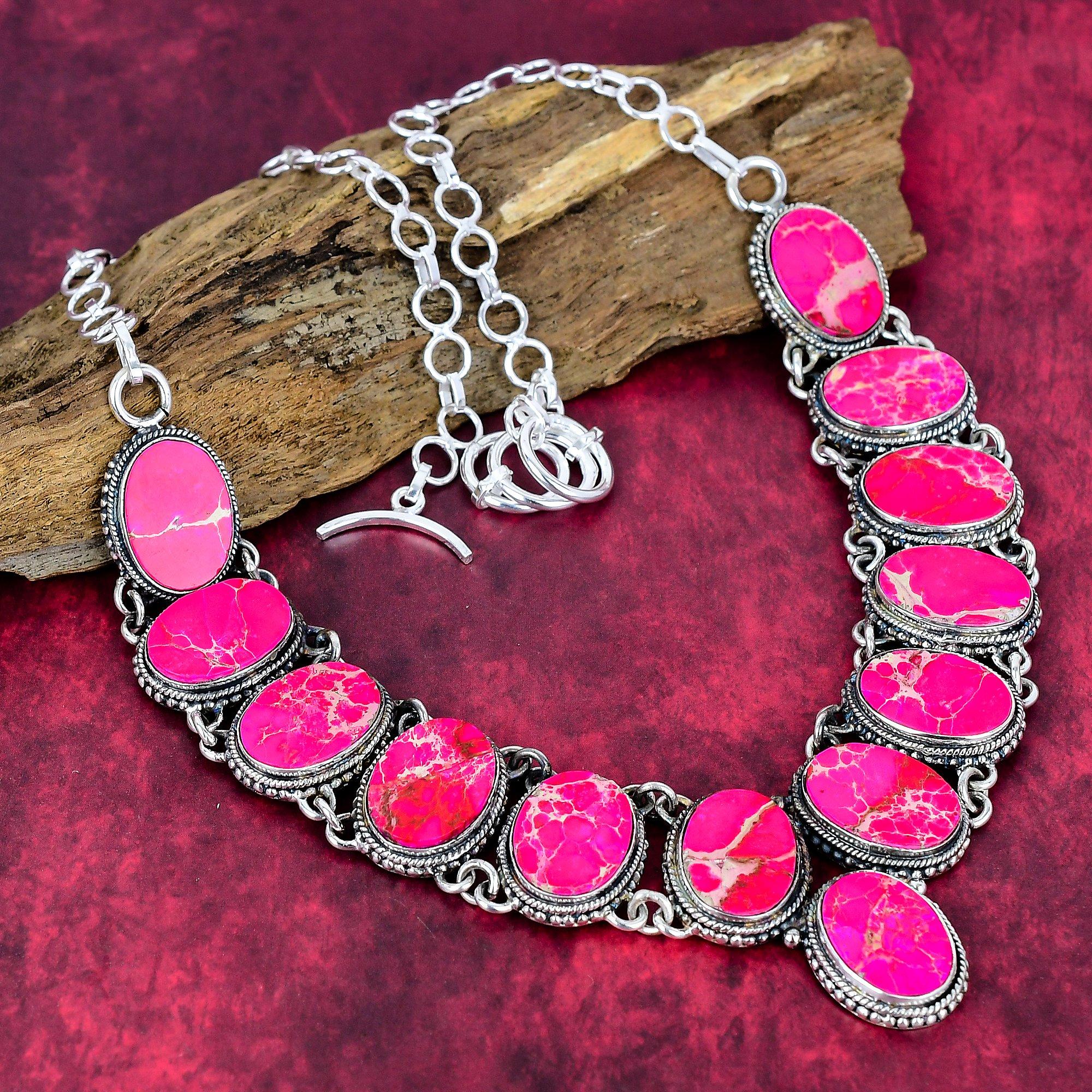 Ожерелье из розового морского осадка из цельного серебра 925 пробы с регулируемой цепочкой, ювелирное ожерелье ручной работы с драгоценными камнями на День памяти