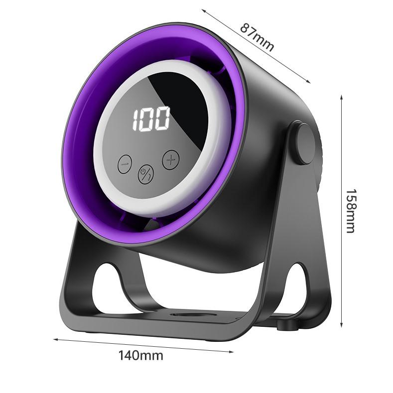 USB desktop fan with 100 speed digital and battery display, silent desktop fan with multi-directional rotation and night light